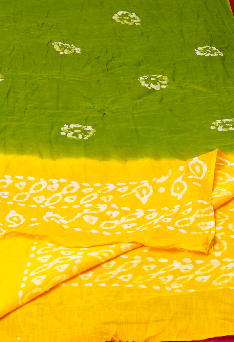 Green Pure Hand Batik Printed Soft Cotton Dupatta–UDS5389