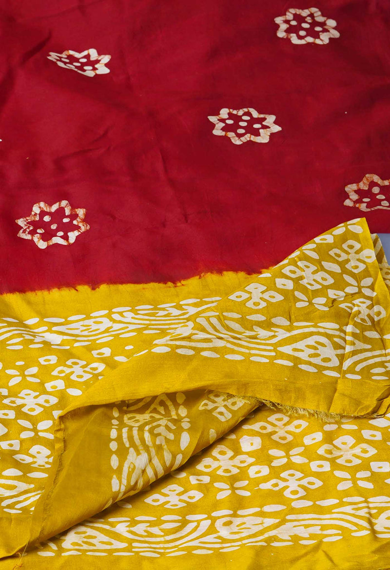 Red Pure Chanderi Hand Batik Printed Sico Dupatta–UDS5392
