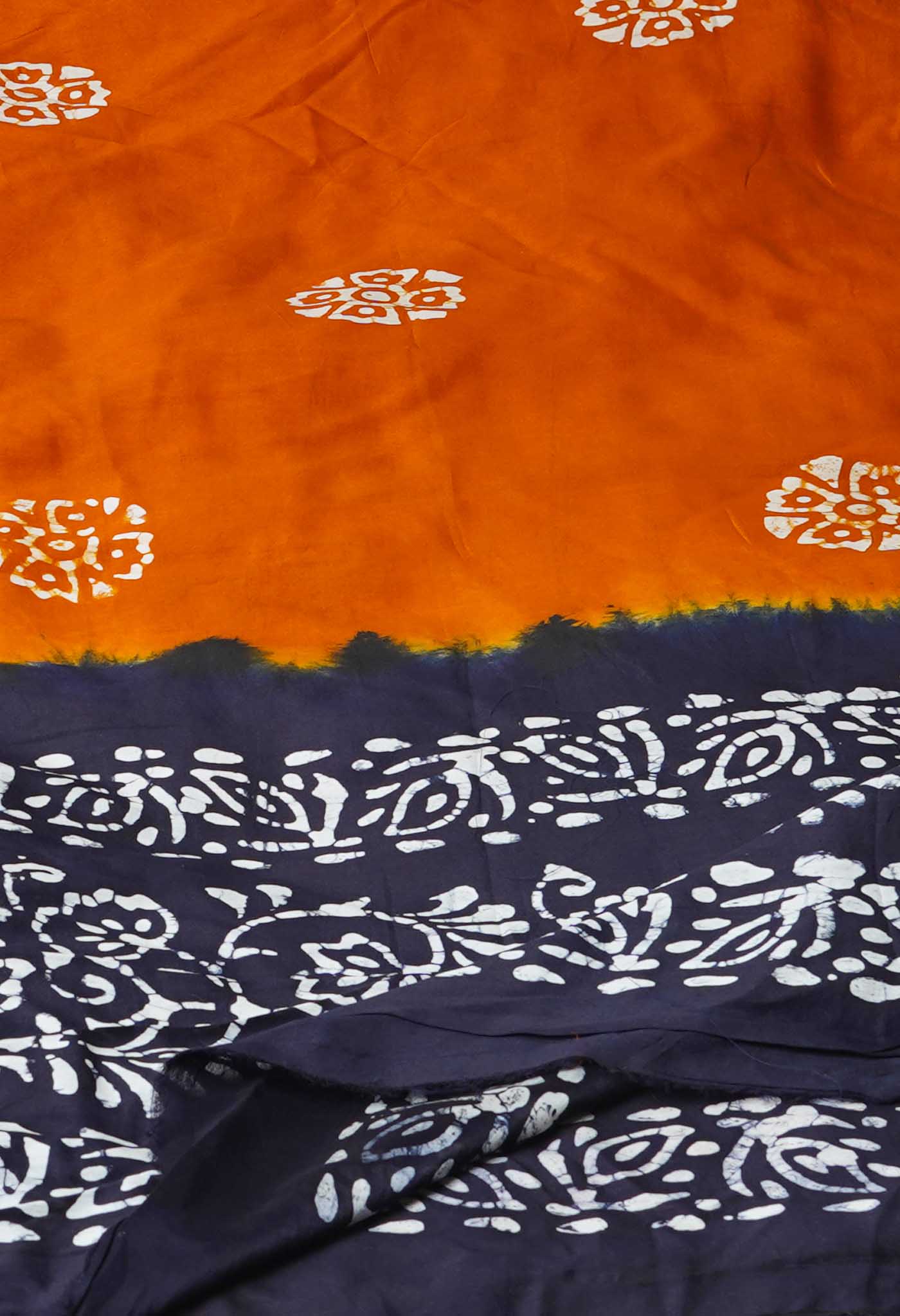 Rust Orange Pure Chanderi Hand Batik Printed Sico Dupatta–UDS5393