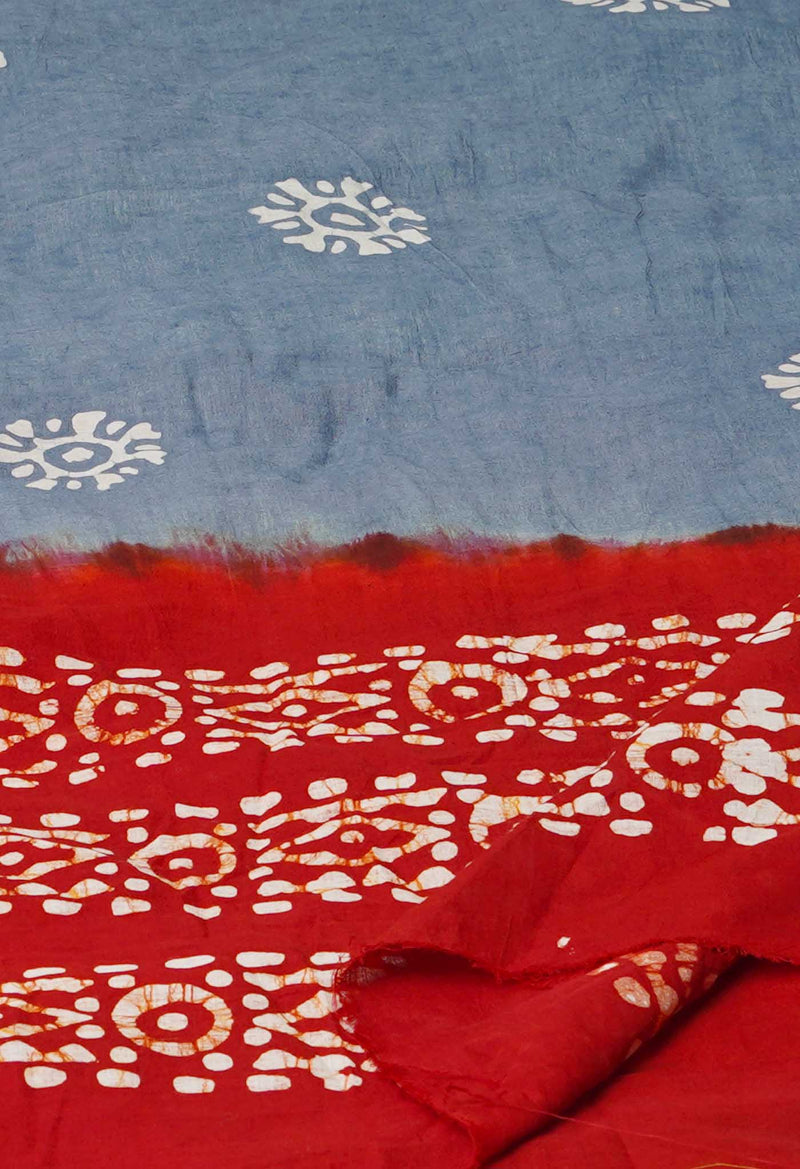 Grey Pure Chanderi Hand Batik Printed Sico Dupatta–UDS5396