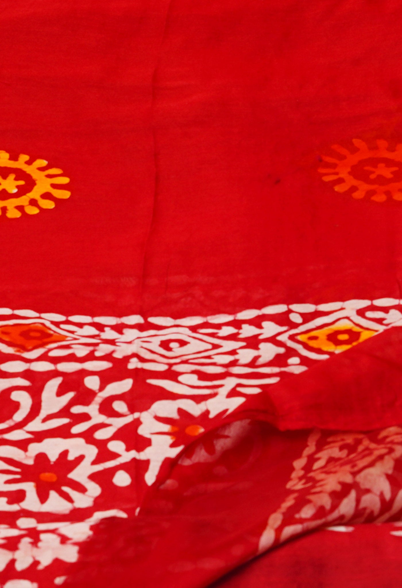 Red Pure Hand Block Wax Batik Printed Soft Silk Dupatta–UDS5507