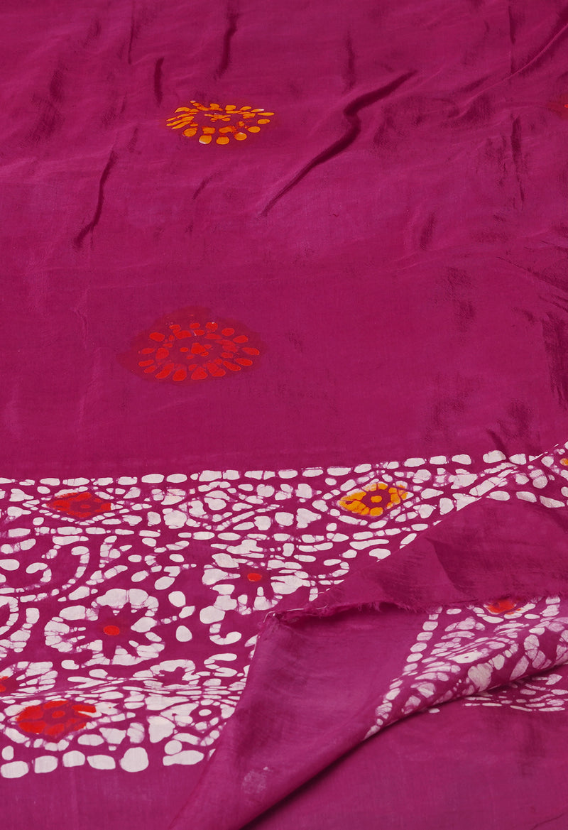 Burgundy Pure Hand Block Wax Batik Printed Soft Silk Dupatta–UDS5509