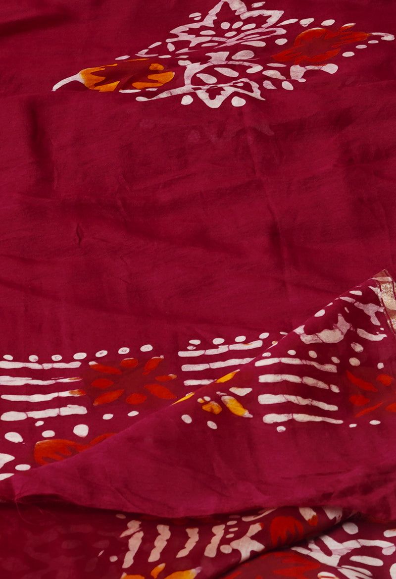 Maroon Pure Chanderi Hand Block Wax Printed Sico Dupatta–UDS5511