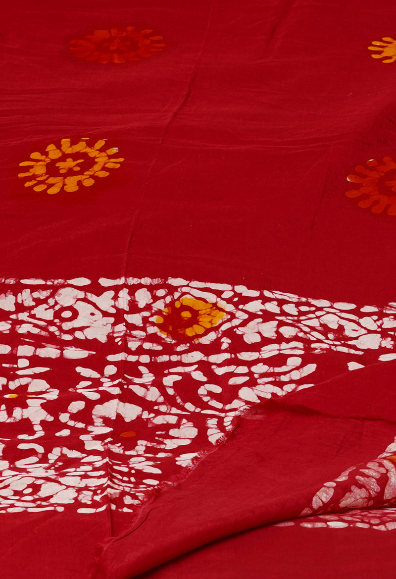 Red Pure Chanderi Hand Block Wax Printed Sico Dupatta–UDS5512