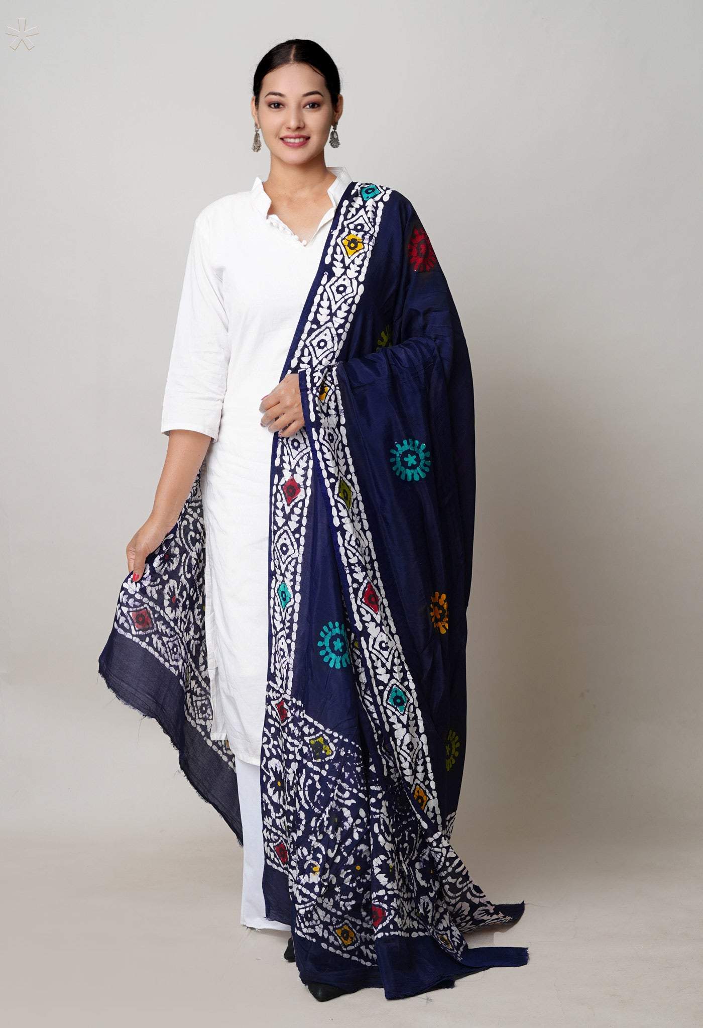 Blue Pure Chanderi Hand Block Wax Printed Sico Dupatta–UDS5513