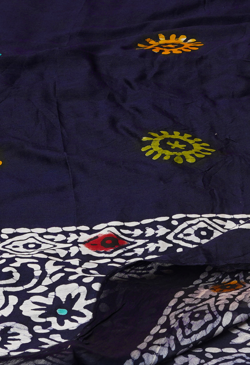 Blue Pure Chanderi Hand Block Wax Printed Sico Dupatta–UDS5514