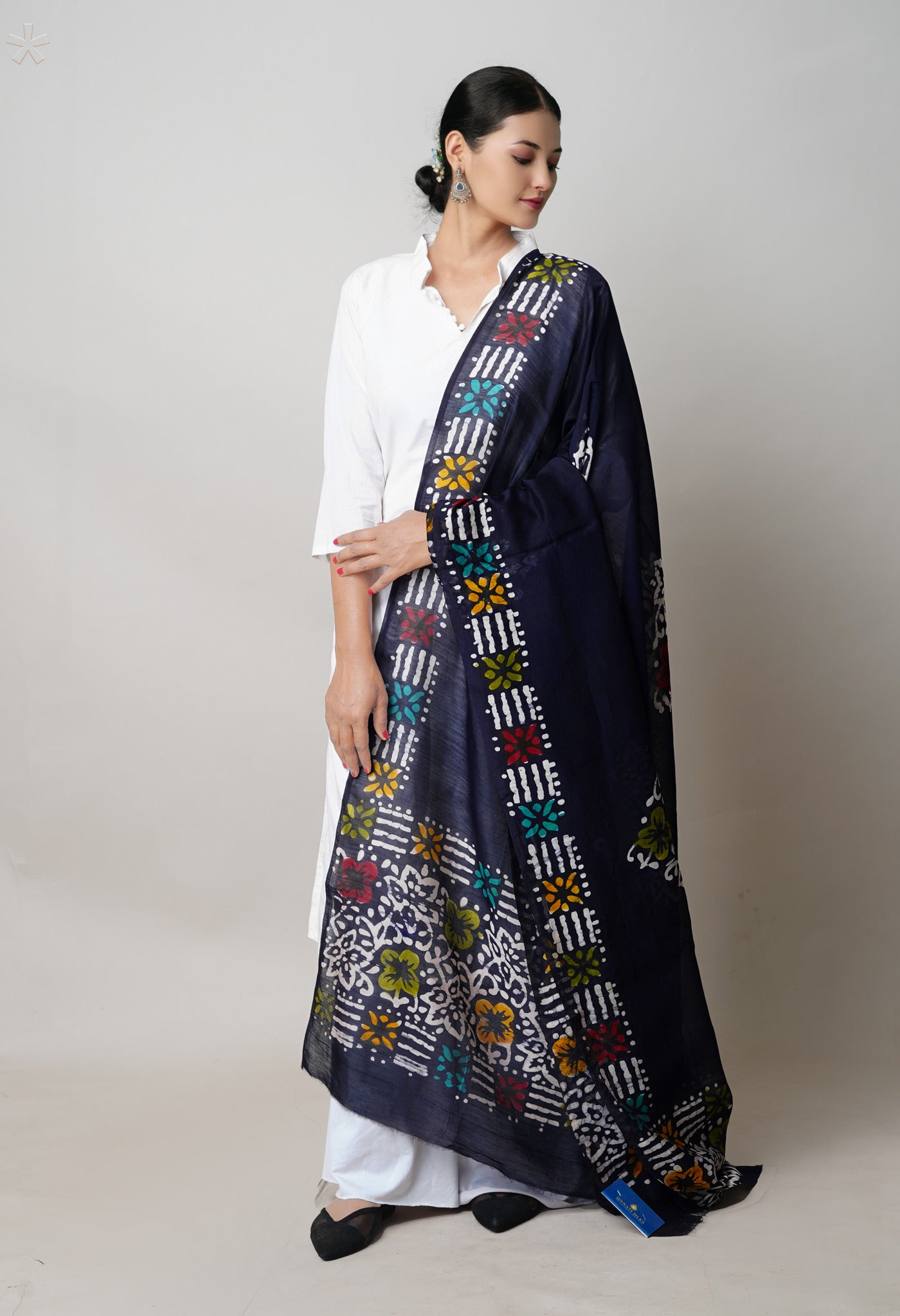 Blue Pure Chanderi Hand Block Wax Printed Sico Dupatta–UDS5515