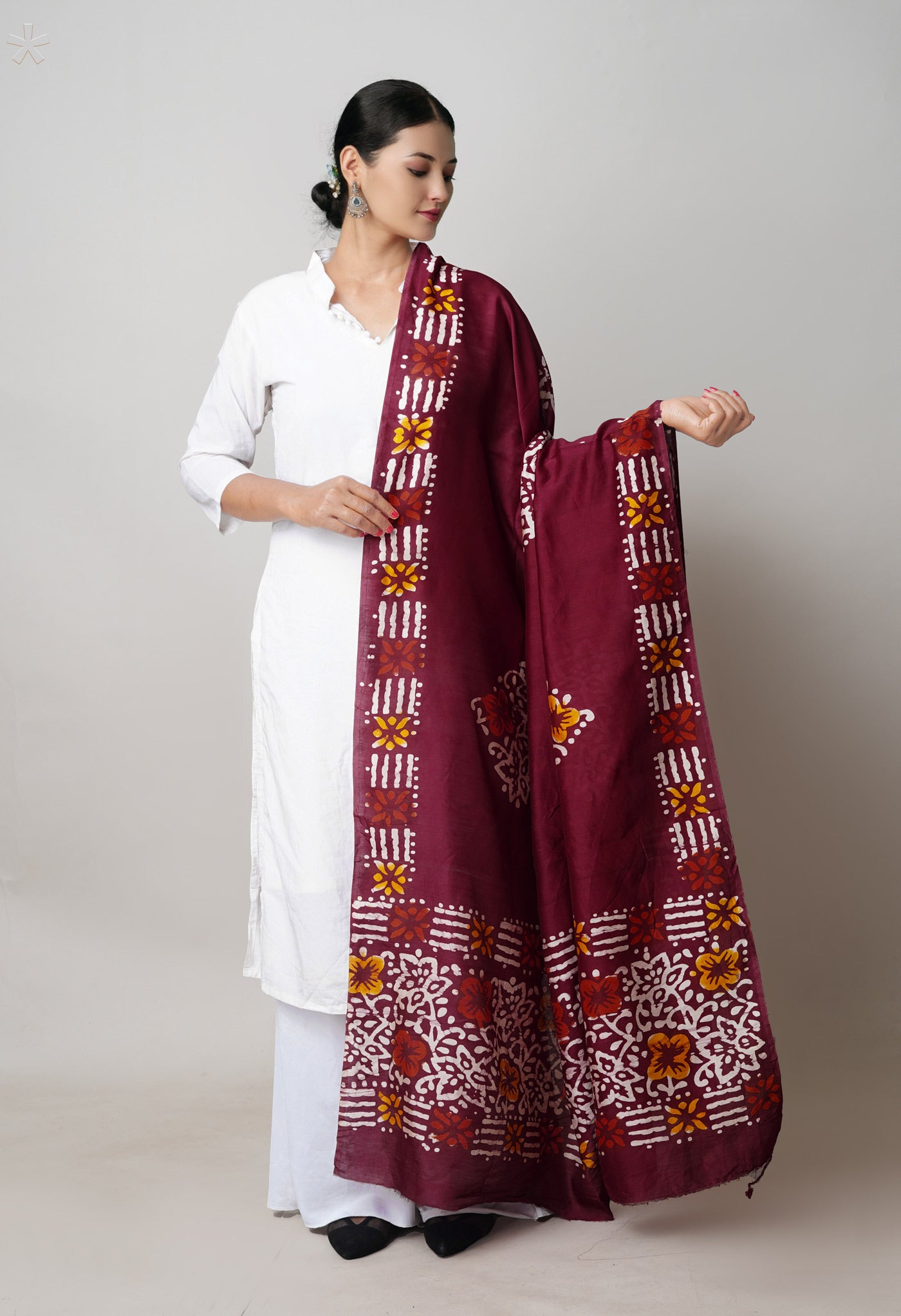 Maroon Pure Chanderi Hand Block Wax Printed Sico Dupatta–UDS5516