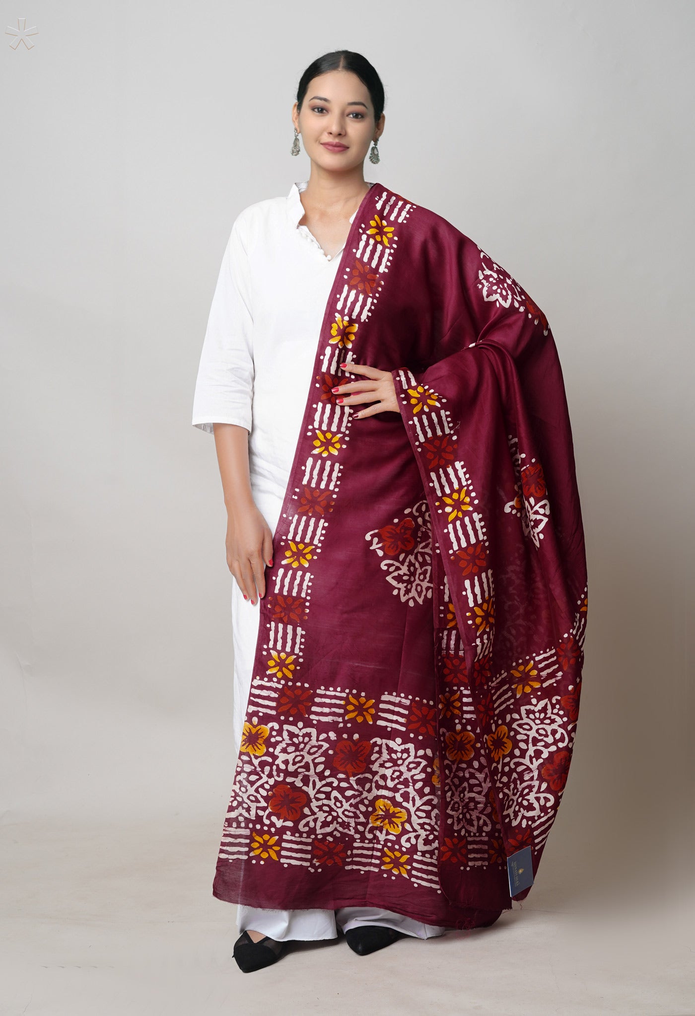 Maroon Pure Chanderi Hand Block Wax Printed Sico Dupatta–UDS5516