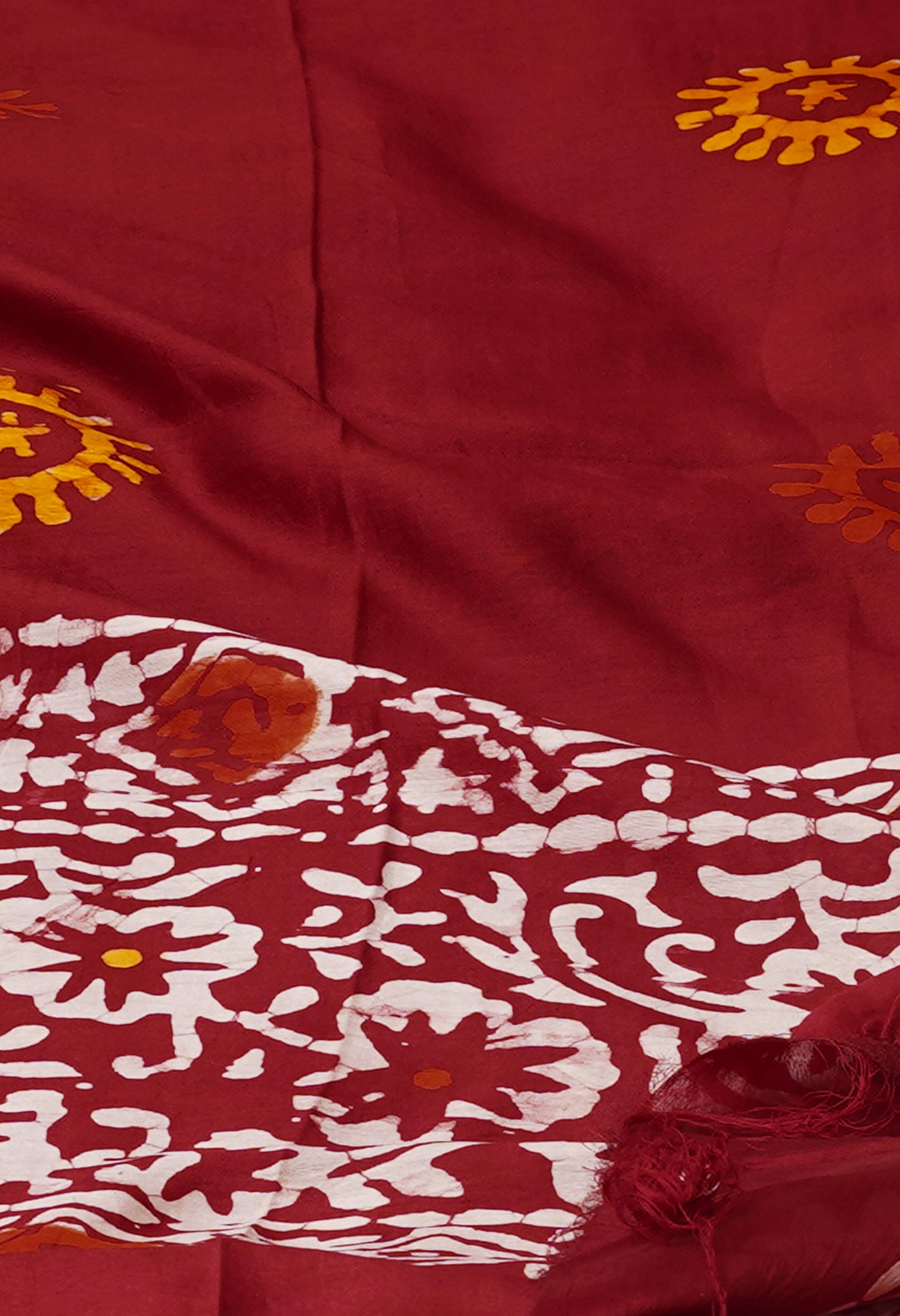 Red Pure Chanderi Hand Block Wax Printed Sico Dupatta–UDS5518