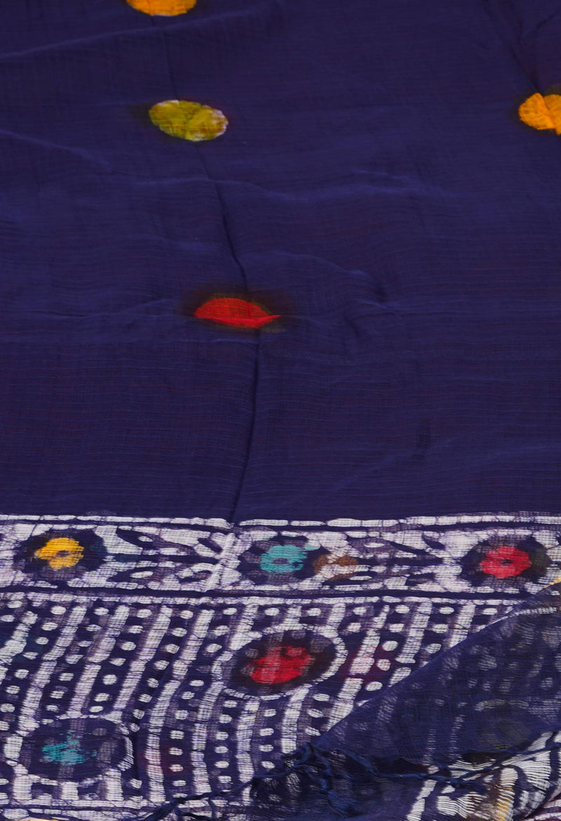 Blue Pure Kota Hand Block Wax Batik Printed Zari Piping Kota Cotton  Dupatta–UDS5519