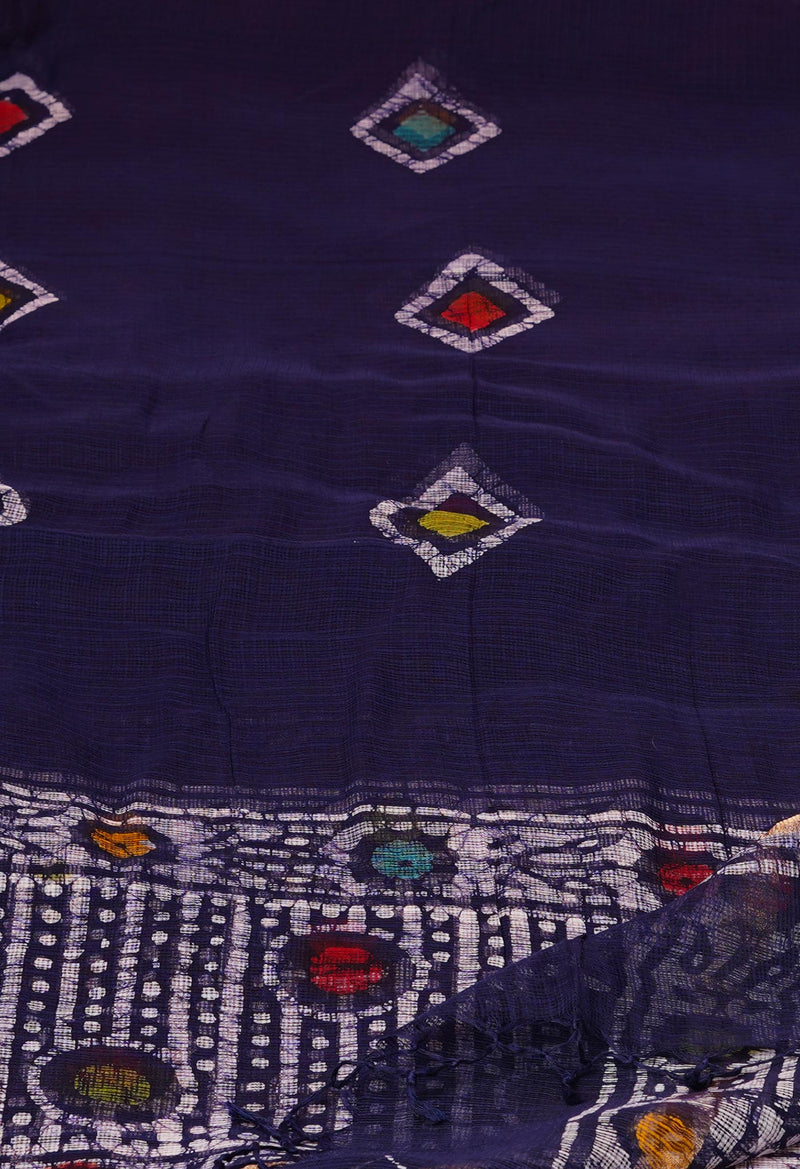 Blue Pure Kota Hand Block Wax Batik Printed Zari Piping Kota Cotton  Dupatta–UDS5522