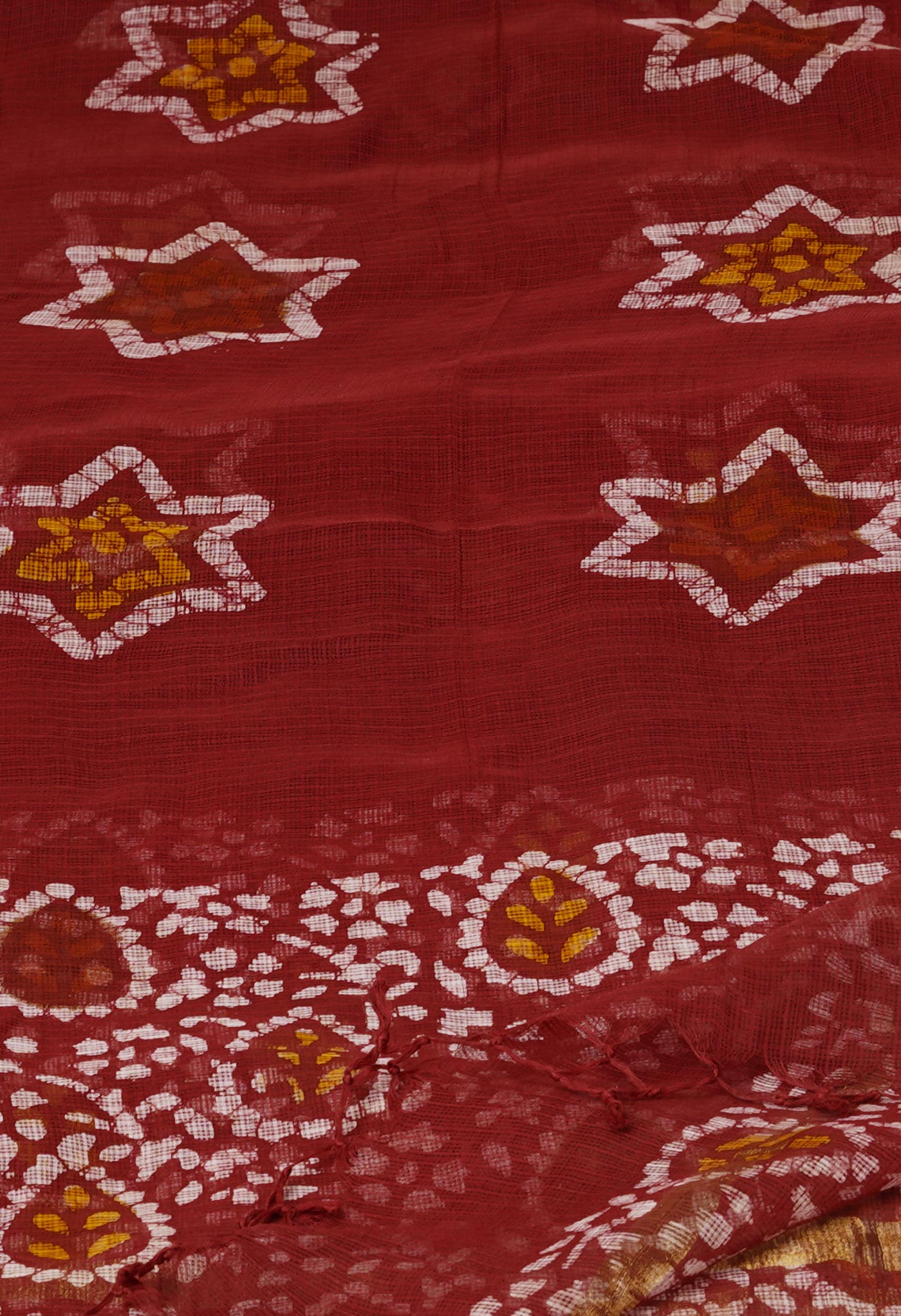 Red Pure Kota Hand Block Wax Batik Printed Zari Piping Kota Cotton  Dupatta–UDS5524