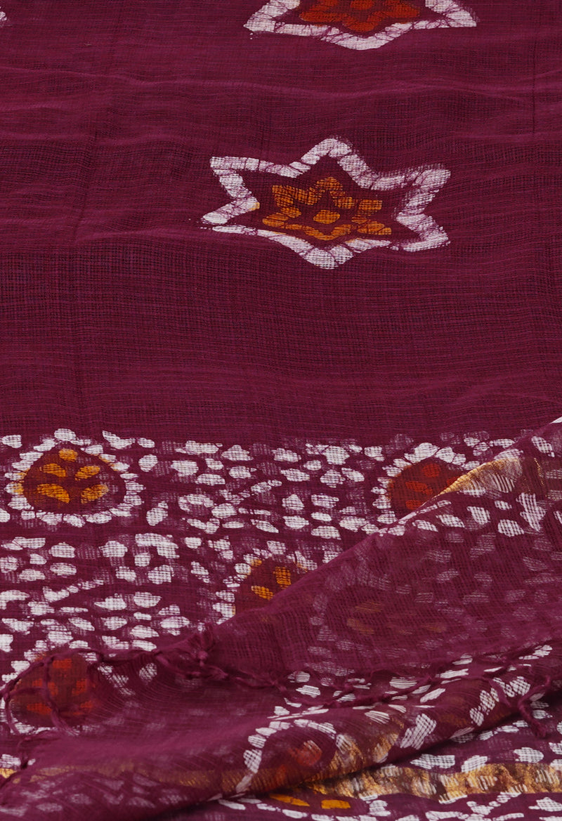 Maroon Pure Kota Hand Block Wax Batik Printed Zari Piping Kota Cotton  Dupatta–UDS5528