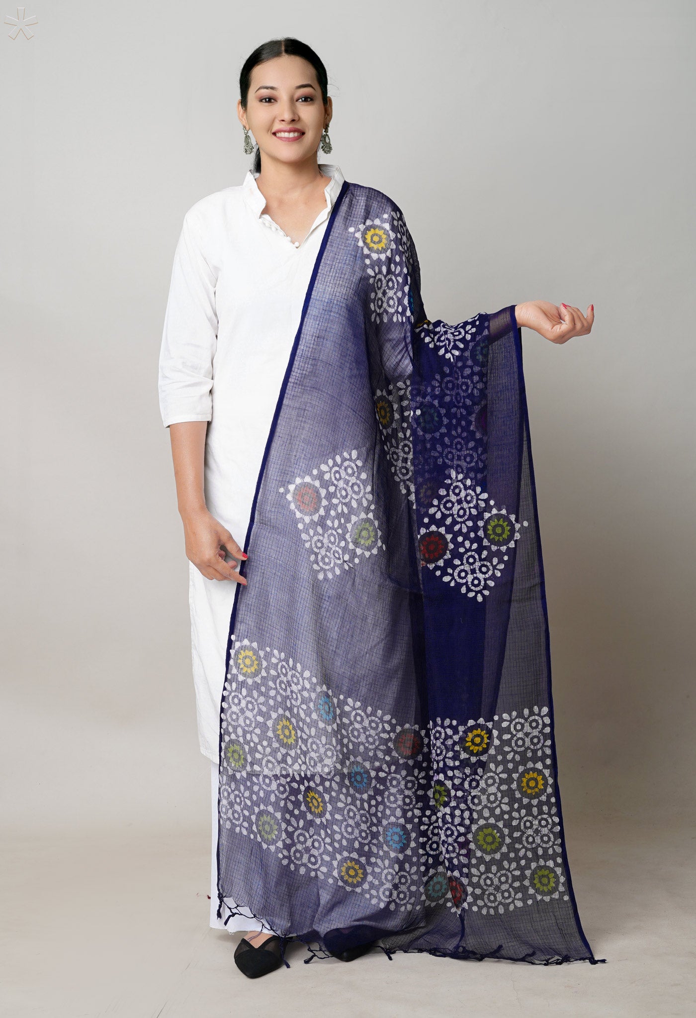 Blue Pure Rajasthani Kota Hand Block Wax Batik Printed Kota Cotton Dupatta–UDS5534