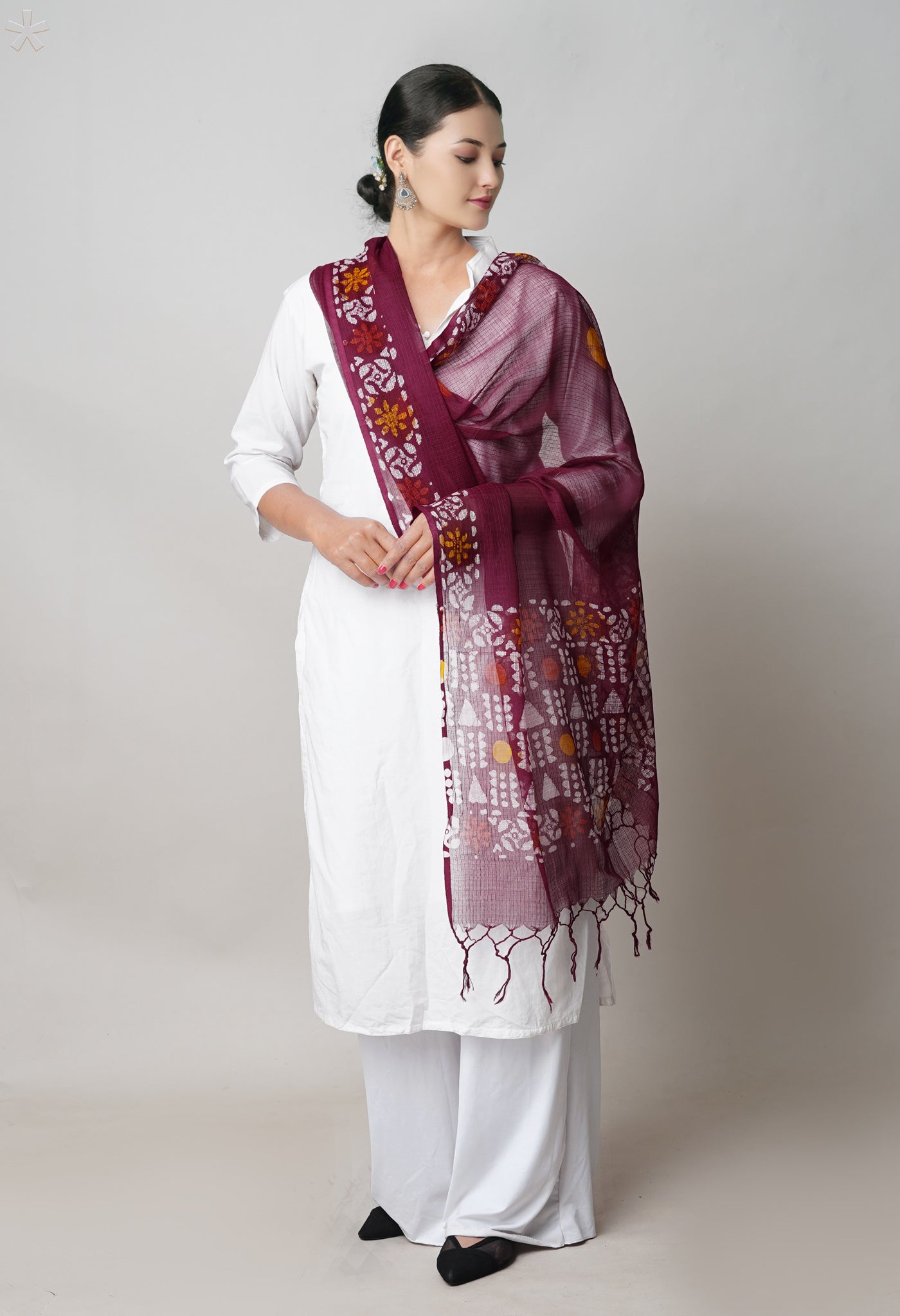 Maroon Pure Rajasthani Kota Hand Block Wax Batik Printed Kota Cotton Dupatta–UDS5537