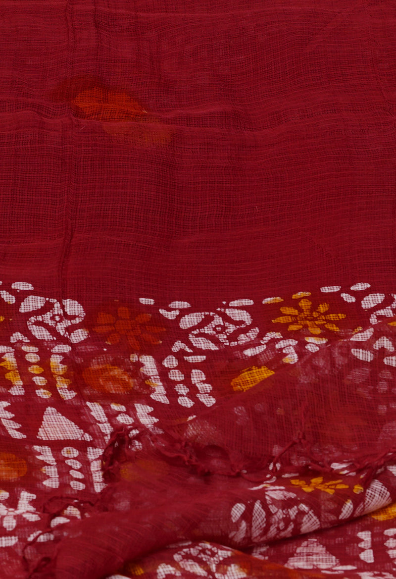 Red Pure Rajasthani Kota Hand Block Wax Batik Printed Kota Cotton Dupatta–UDS5539