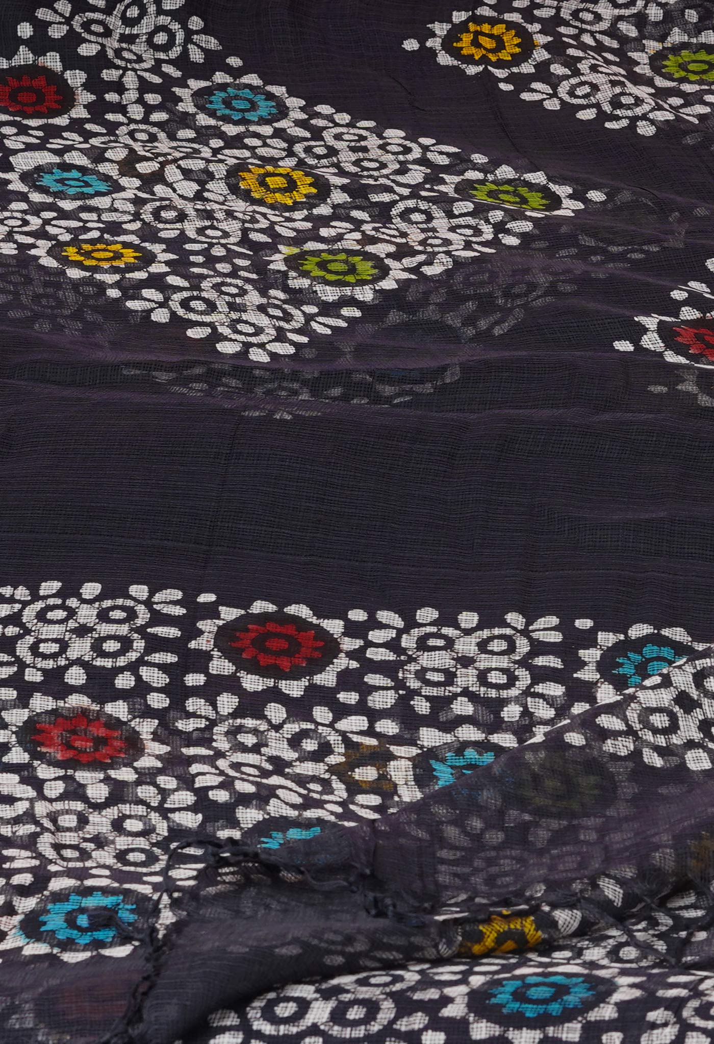 Black Pure Rajasthani Kota Hand Block Wax Batik Printed Kota Cotton Dupatta–UDS5540