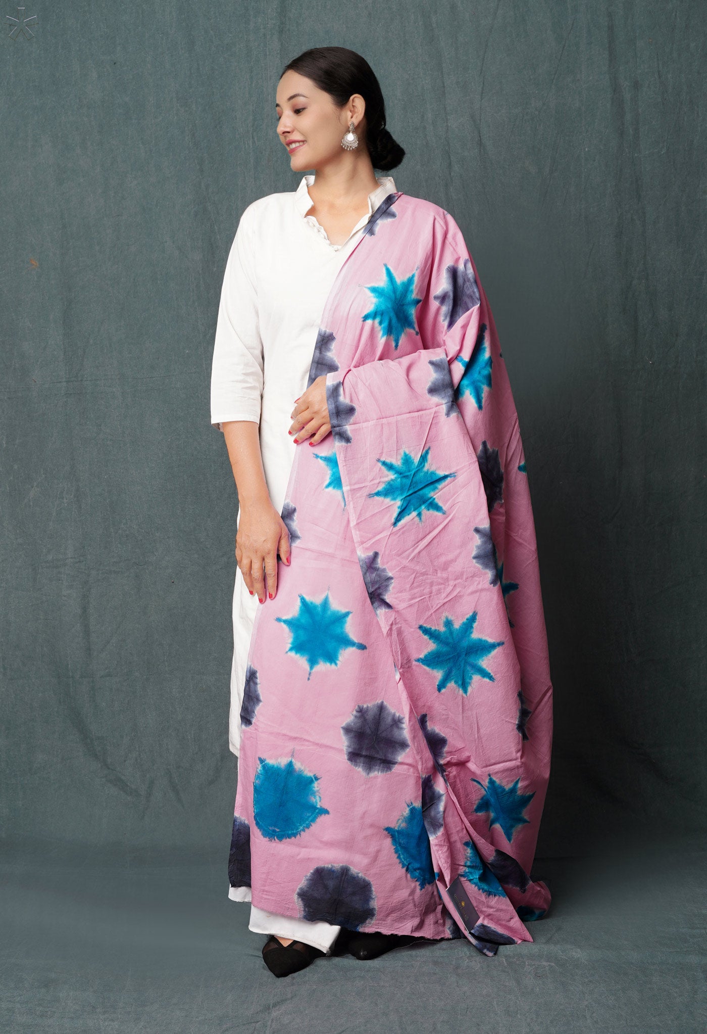 Baby Pink Pure Tie- Dye Shibori Printed Superfine Mulmul Cotton Dupatta-UDS5544