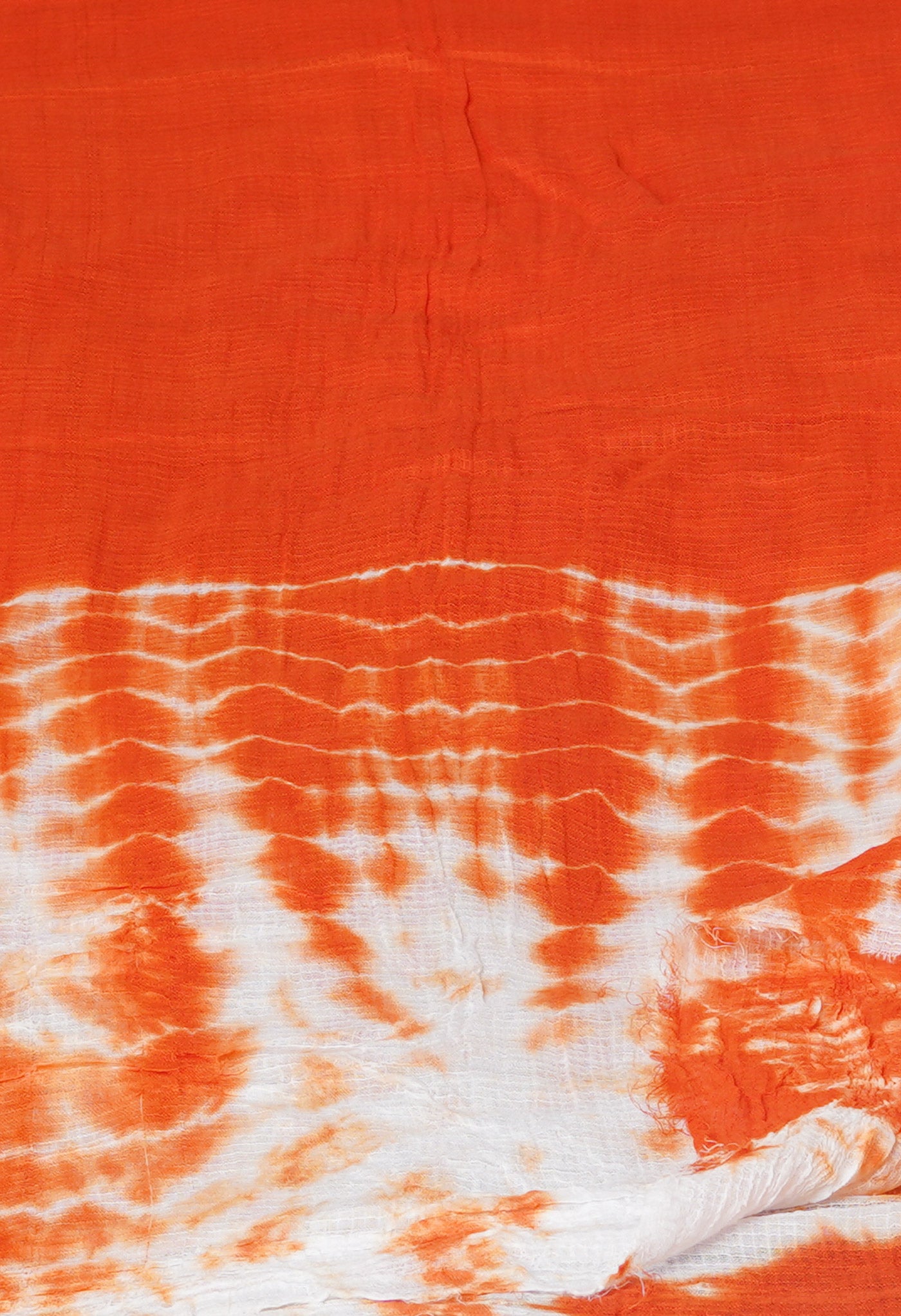 Orange-White Pure Tie- Dye Shibori Printed Kota Cotton Dupatta-UDS5555