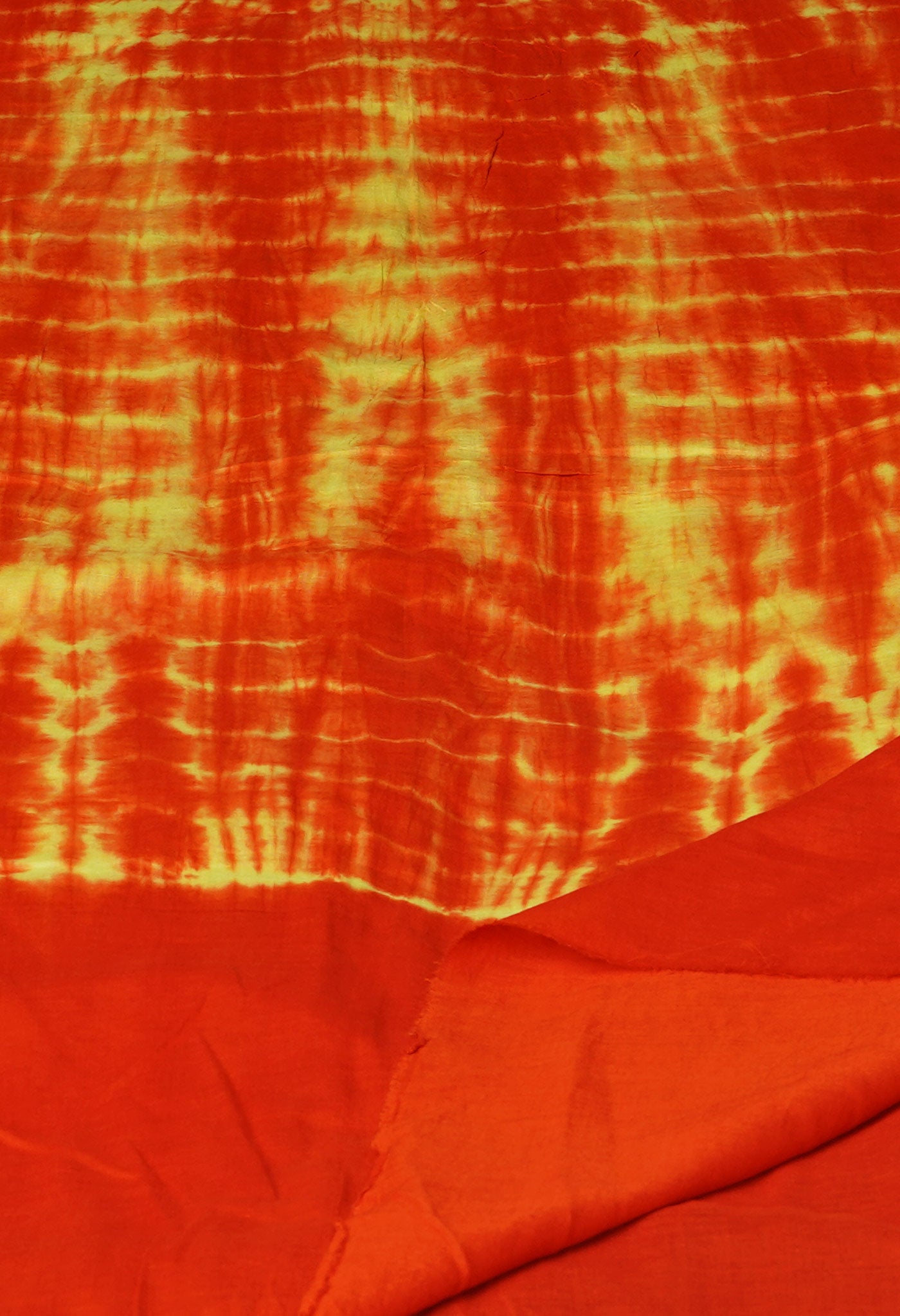 Orange-Light Parrot Green Pure Tie- Dye Shibori Printed Mulmul Cotton Dupatta-UDS5557
