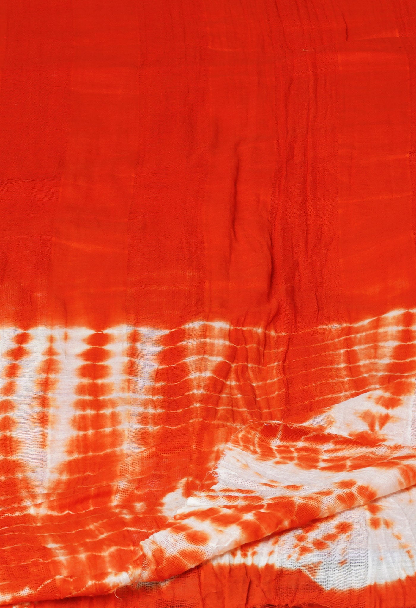 Orange-White Pure Tie- Dye Shibori Printed Mulmul Cotton Dupatta-UDS5563