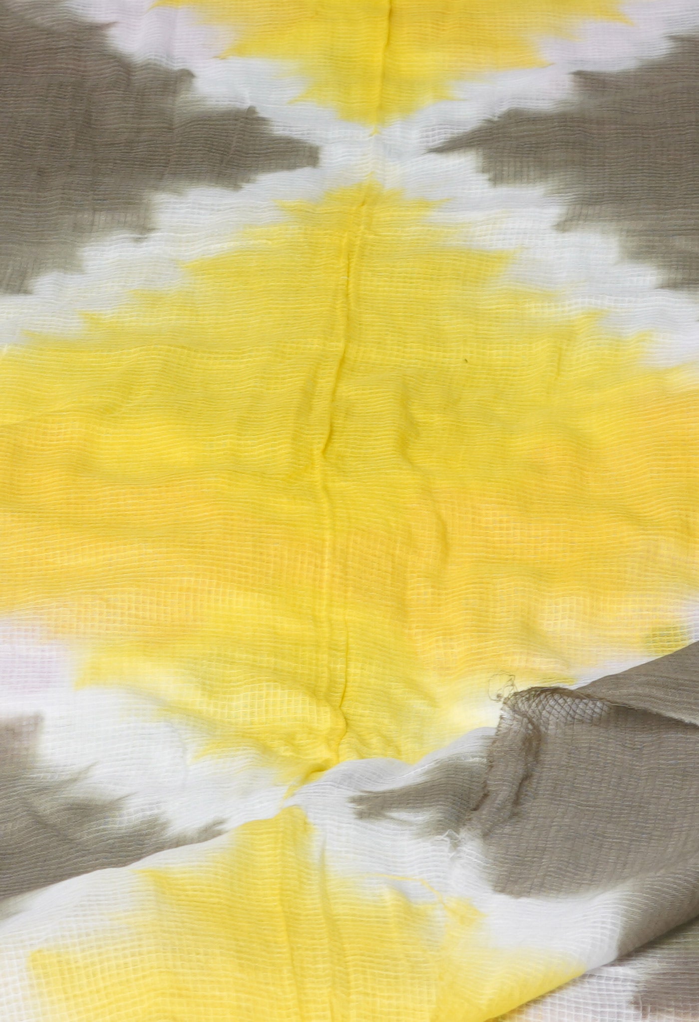 Yellow-Grey Pure Tie- Dye Shibori Printed Kota Cotton Dupatta-UDS5566