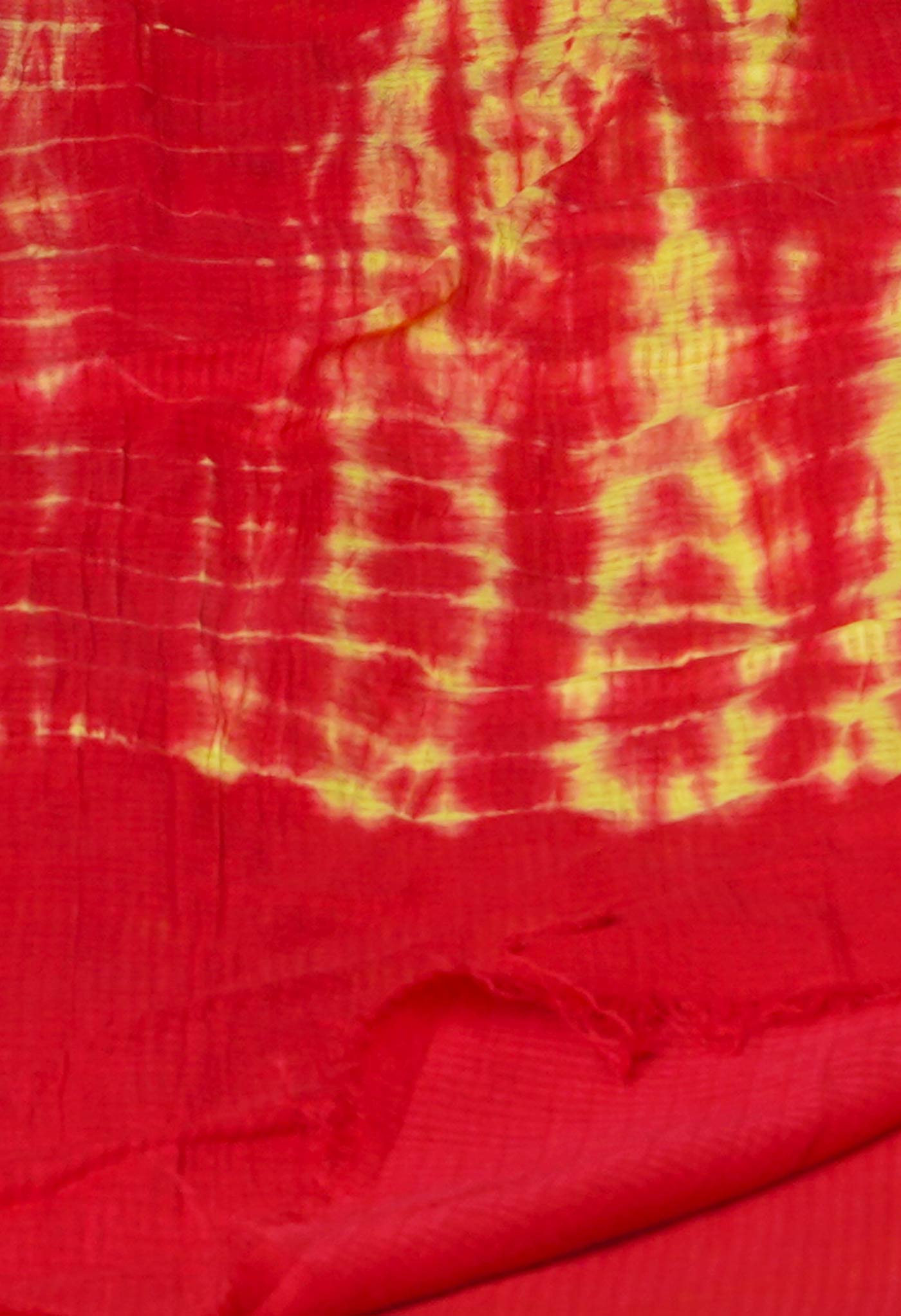 Light Parrot Green-Red Pure Tie- Dye Shibori Printed Kota Cotton Dupatta-UDS5573