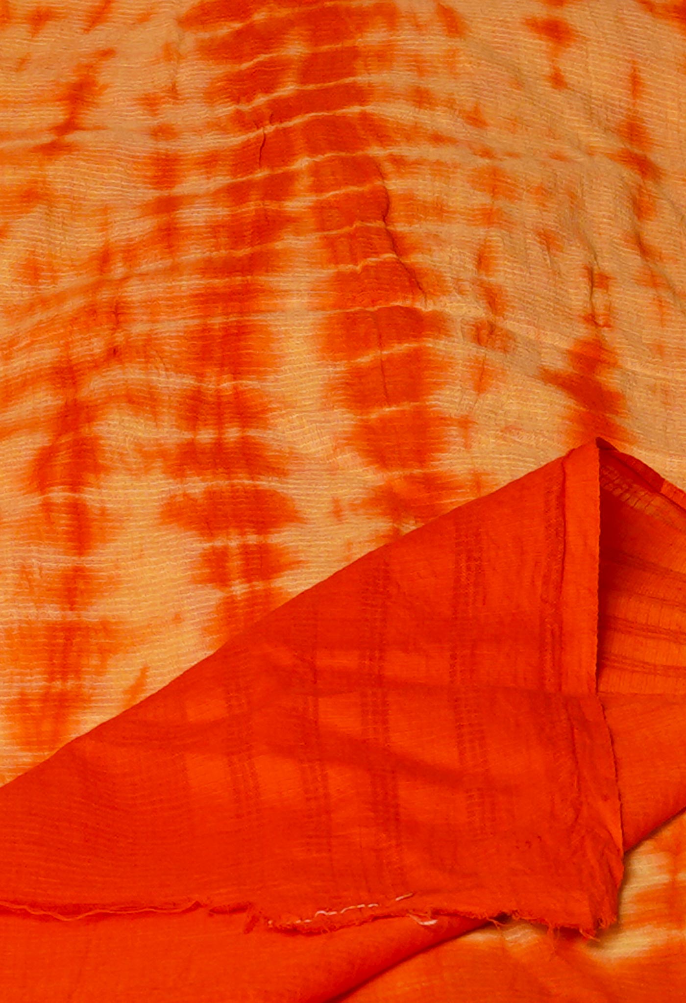Peach Orange-Orange Pure Tie- Dye Shibori Printed Kota Cotton Dupatta-UDS5575
