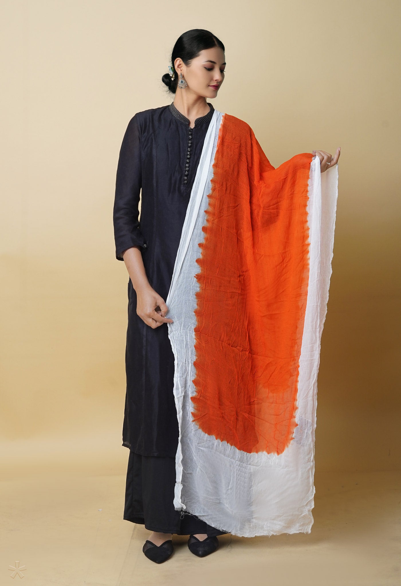 Orange-White Pure Laheriya - Shibori Georgette Silk Dupatta–UDS5585
