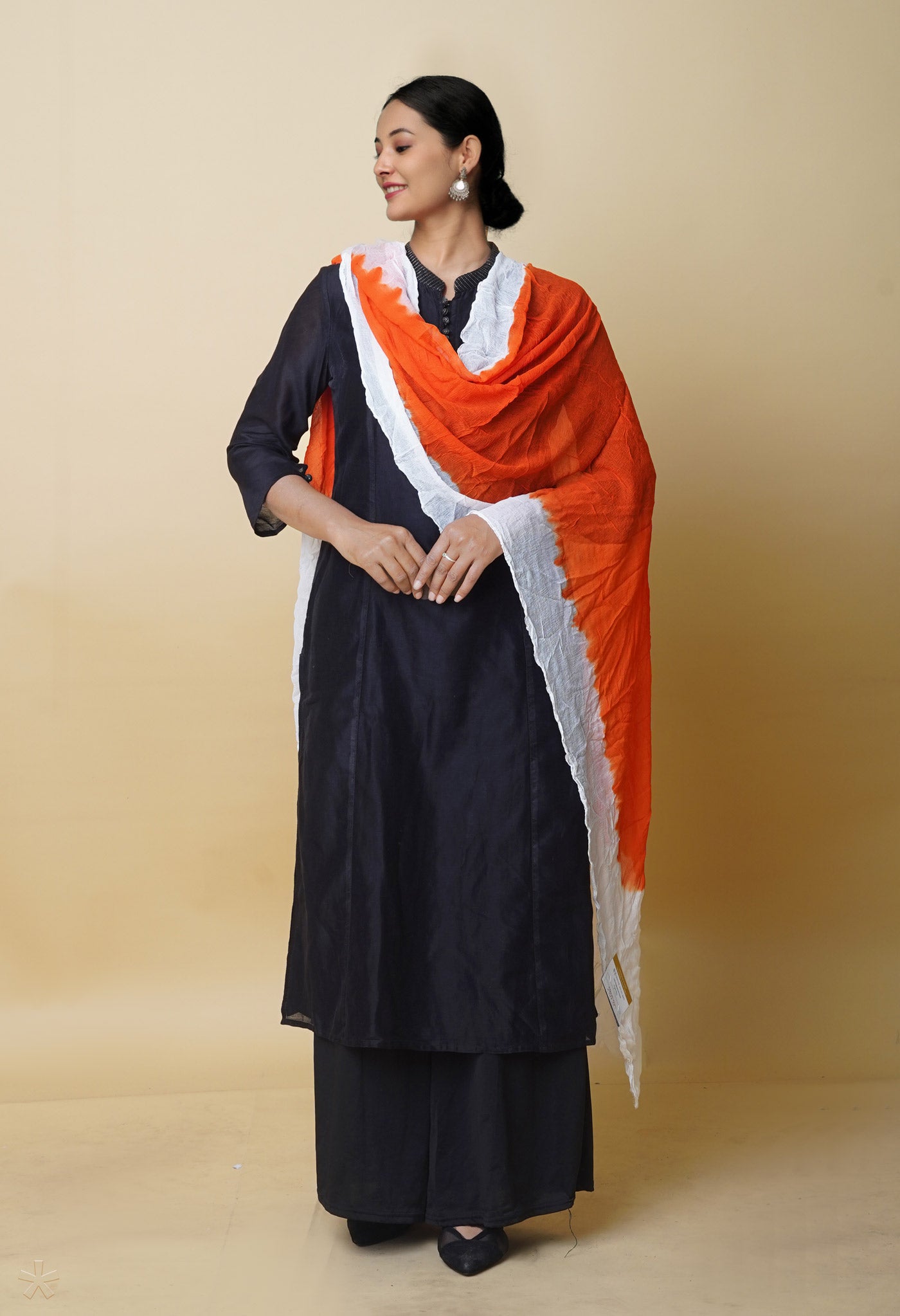 Orange-White Pure Laheriya - Shibori Georgette Silk Dupatta–UDS5585
