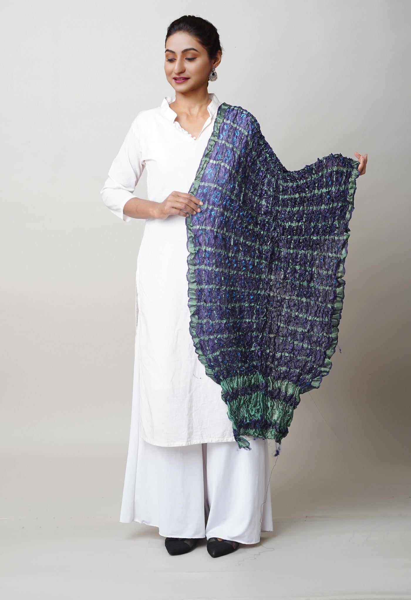 Multi Bandhani Soft Silk Dupatta with Zari weaving Checks-UDS5586
