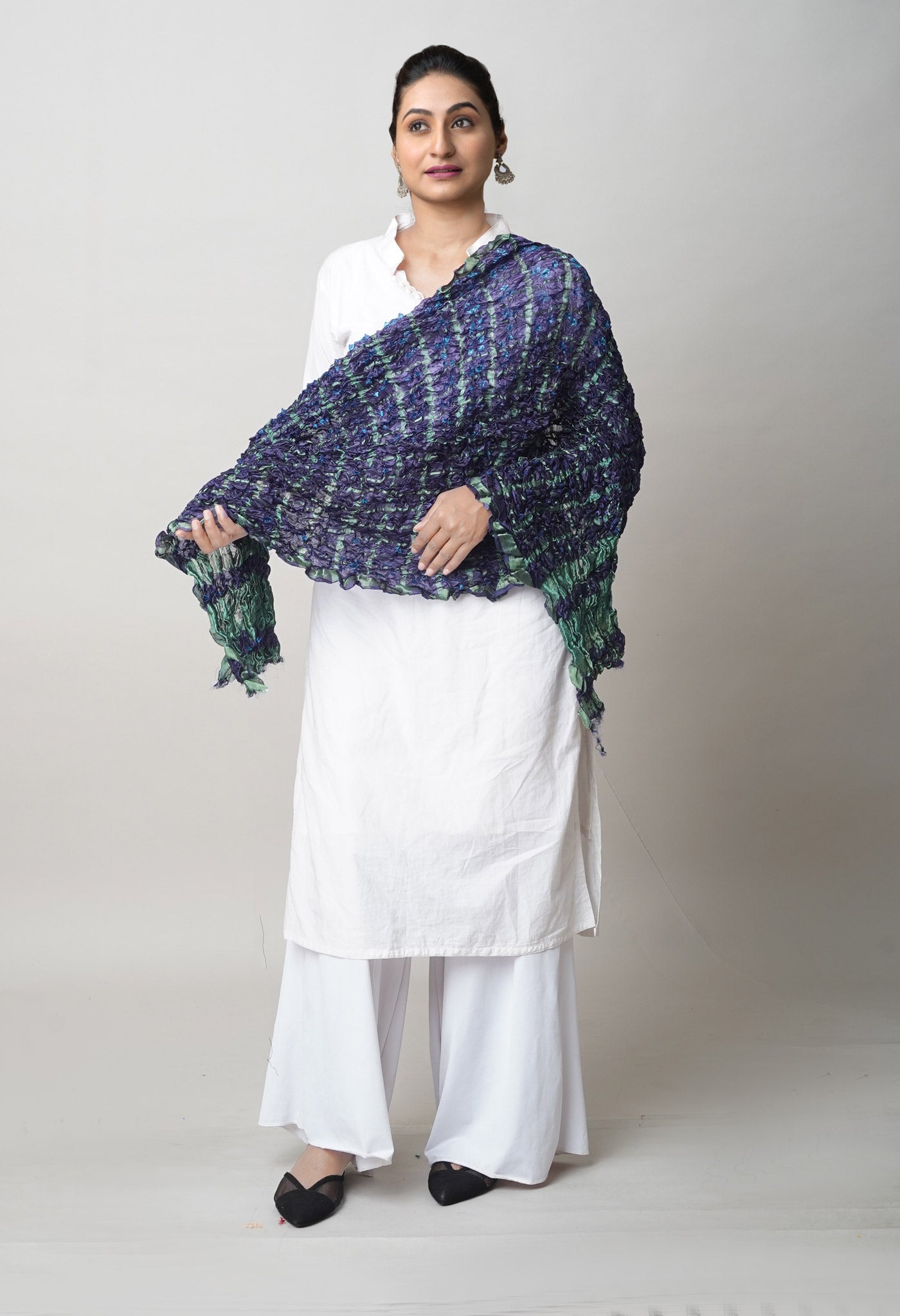 Multi Bandhani Soft Silk Dupatta with Zari weaving Checks-UDS5586