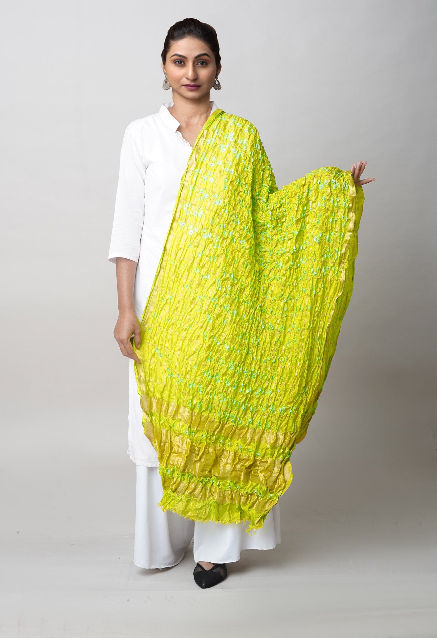 Multi Bandhani Soft Silk Dupatta with Zari weaving Checks-UDS5587