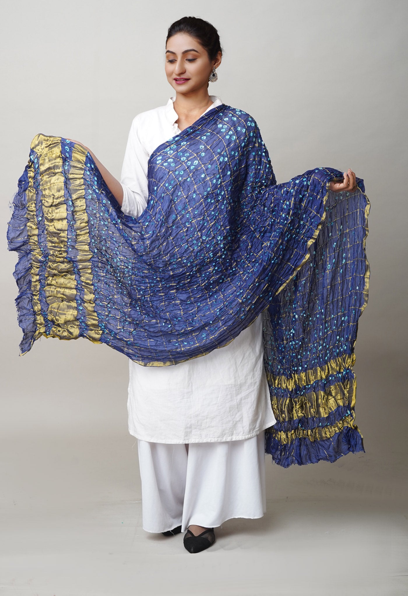 Multi Bandhani Soft Silk Dupatta with Zari weaving Checks-UDS5589