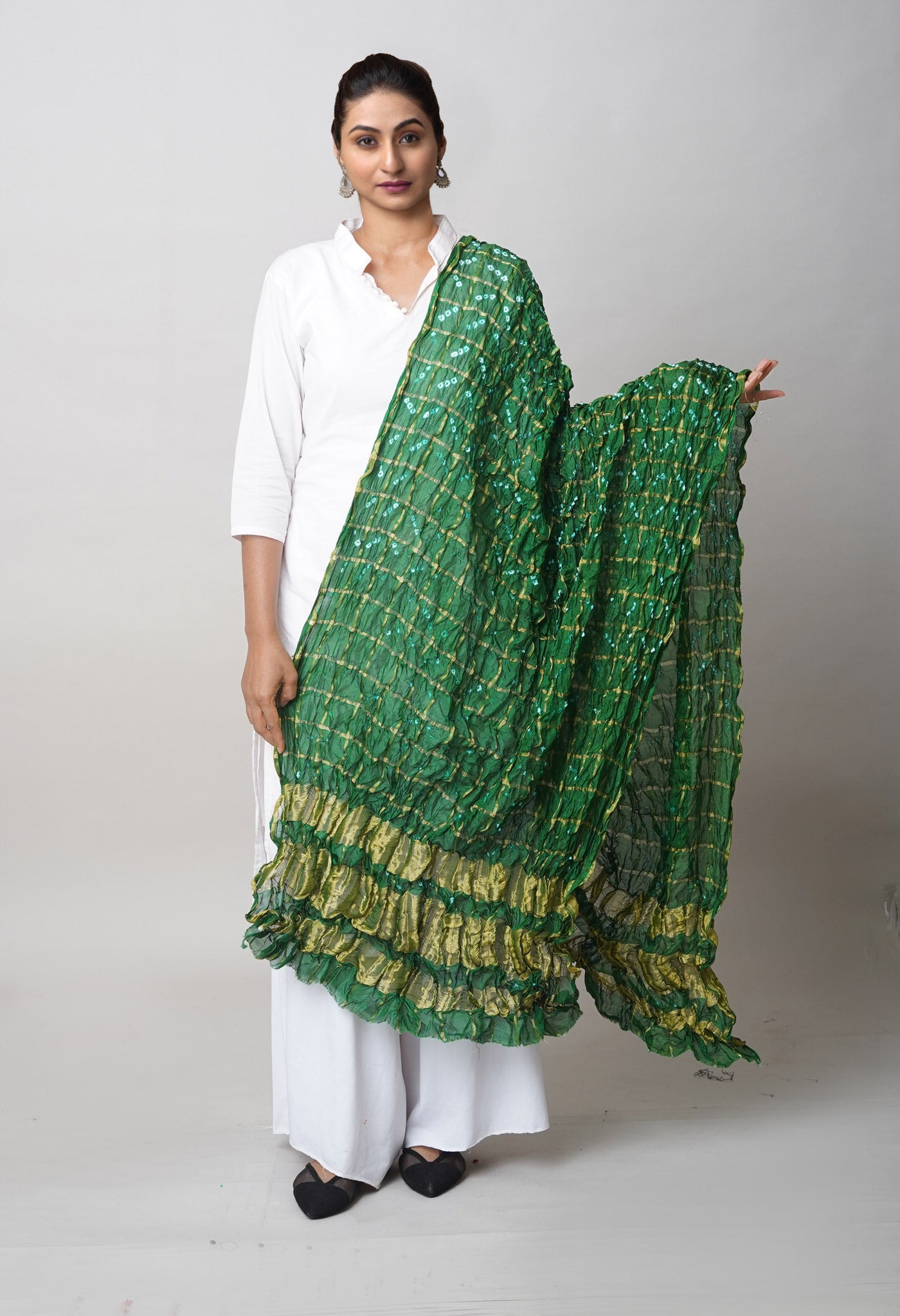 Multi Bandhani Soft Silk Dupatta with Zari weaving Checks-UDS5590