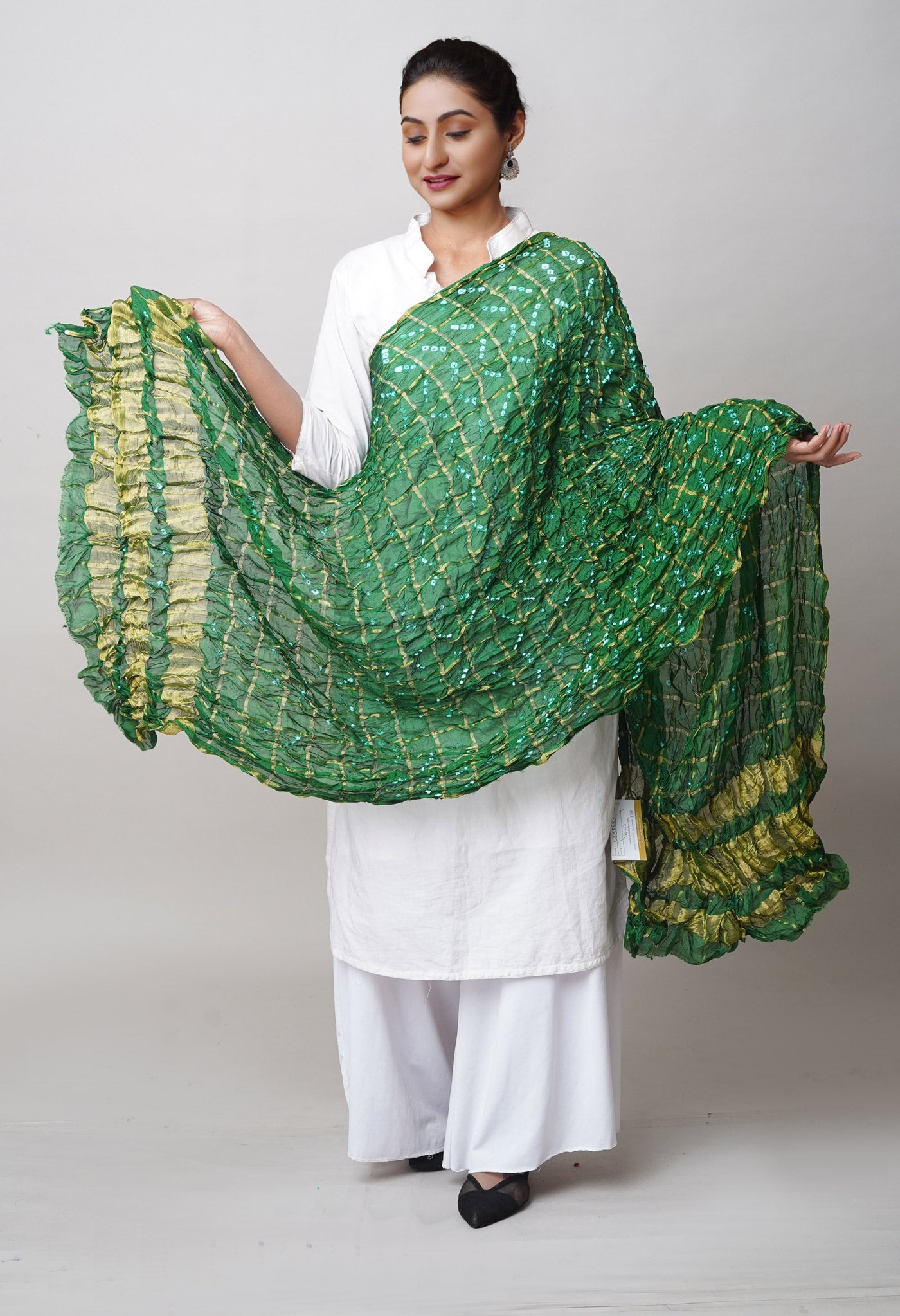 Multi Bandhani Soft Silk Dupatta with Zari weaving Checks-UDS5590