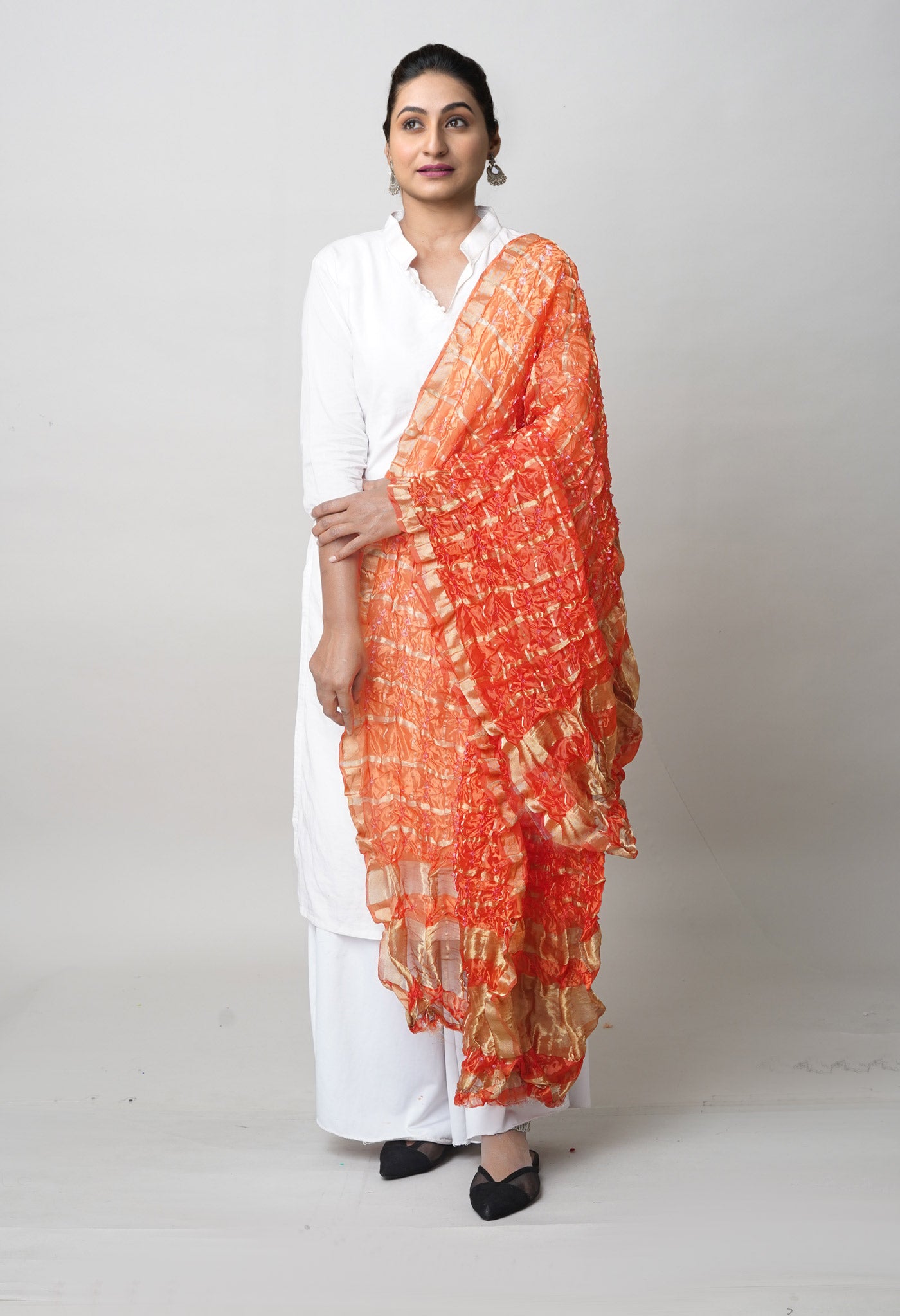 Multi Bandhani Soft Silk Dupatta with Zari weaving Checks-UDS5591