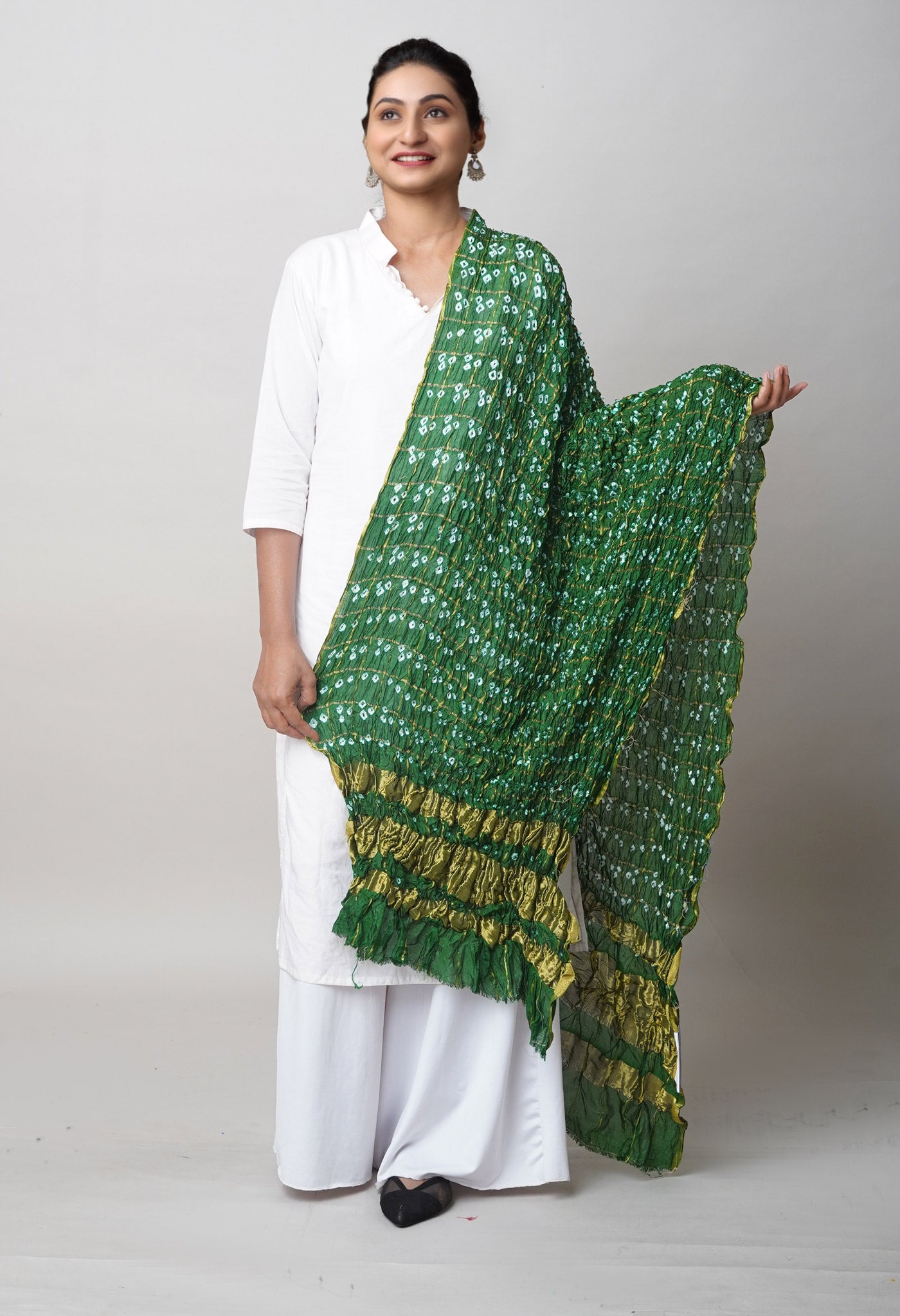 Multi Bandhani Soft Silk Dupatta with Zari weaving Checks-UDS5593