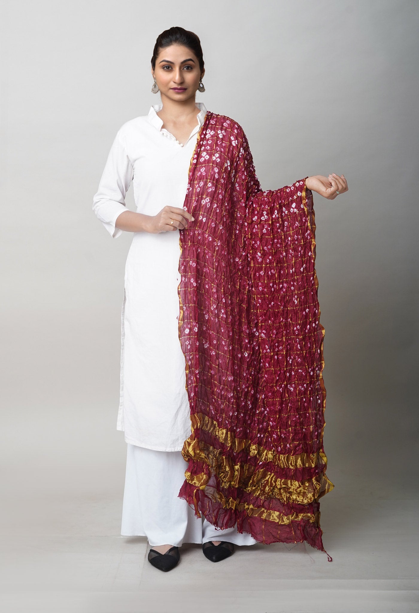 Multi Bandhani Soft Silk Dupatta with Zari weaving Checks-UDS5595