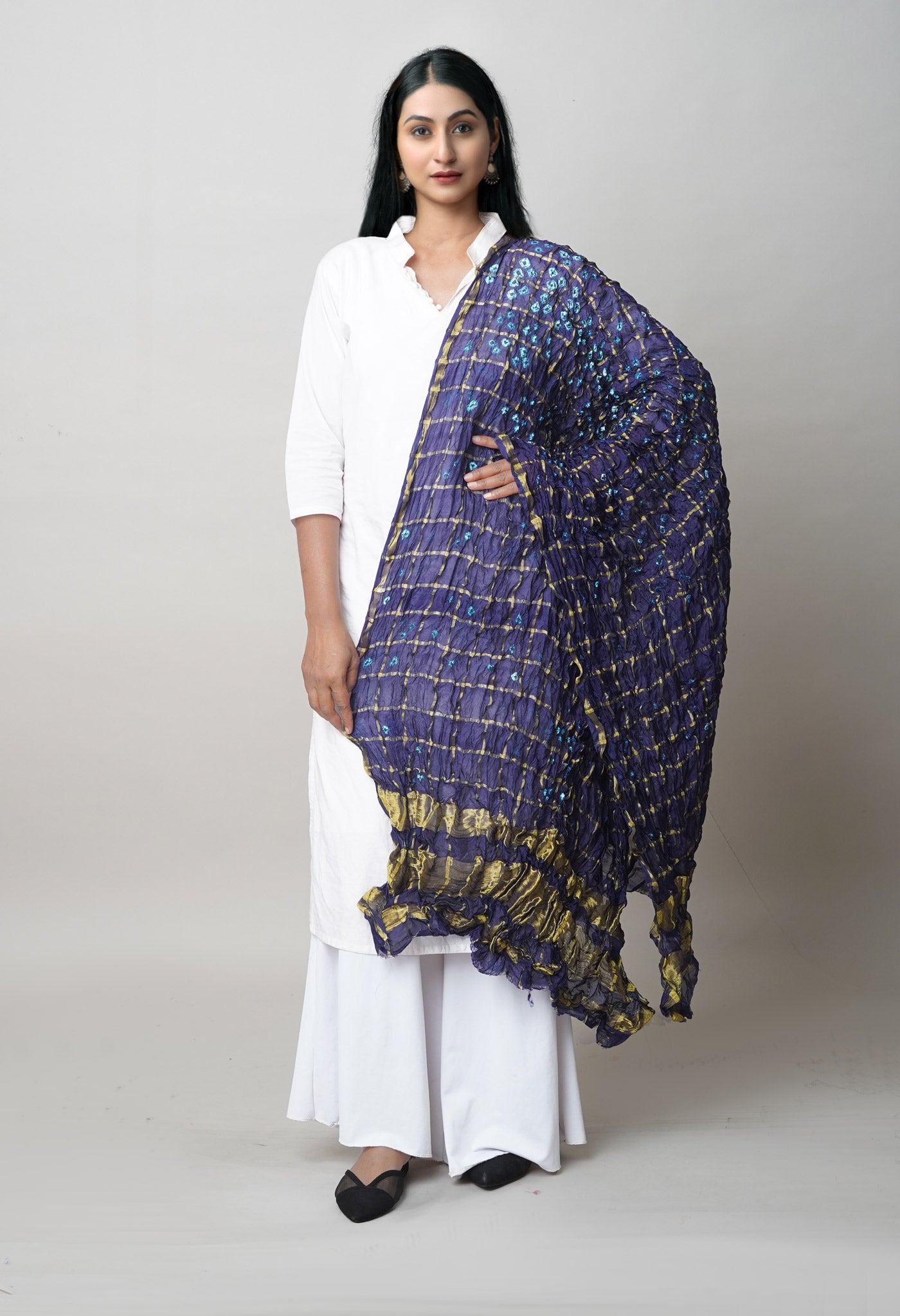 Multi Bandhani Soft Silk Dupatta with Zari weaving Checks-UDS5596