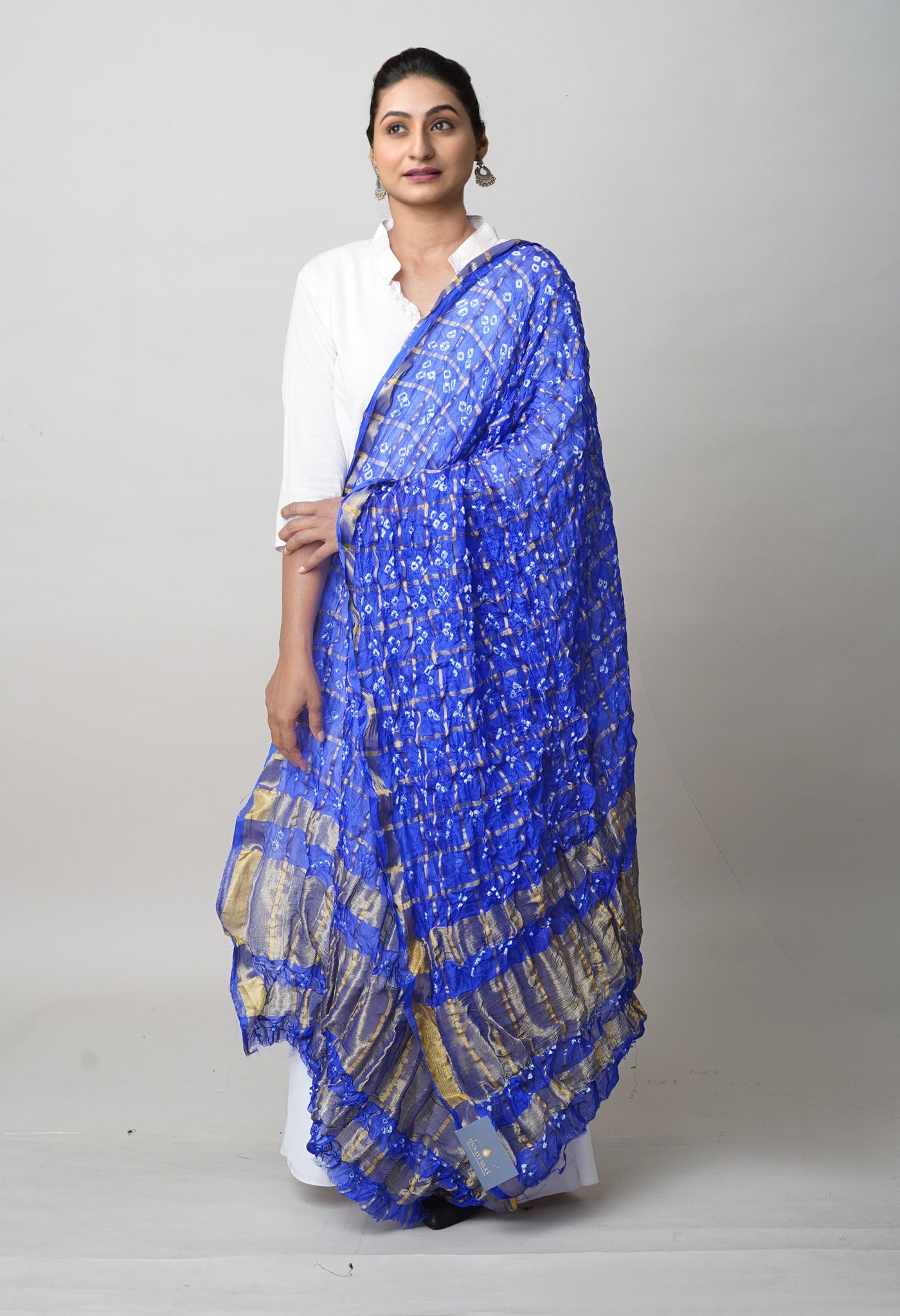 Multi Bandhani Soft Silk Dupatta with Zari weaving Checks-UDS5599