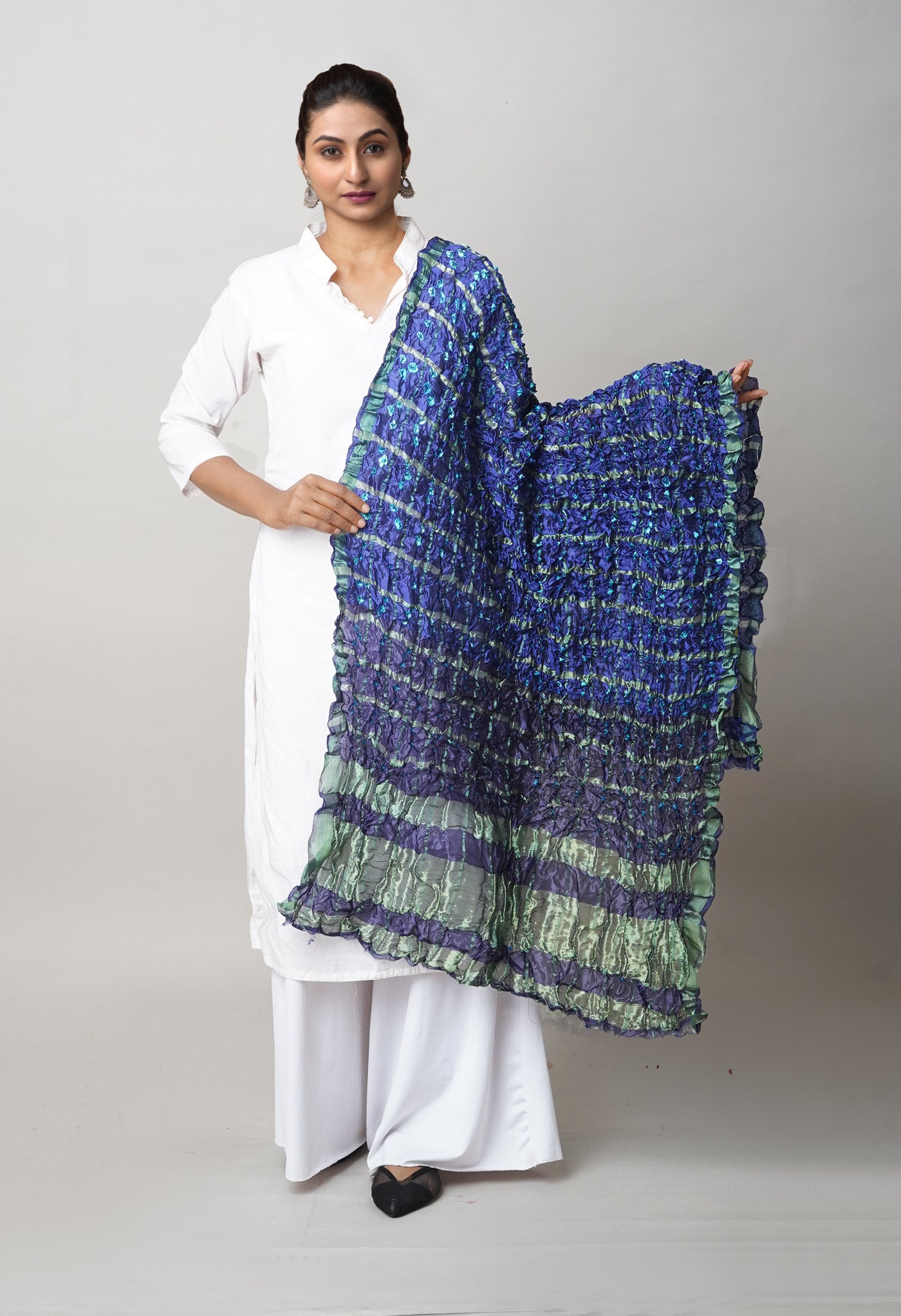 Multi Bandhani Soft Silk Dupatta with Zari weaving Checks-UDS5600