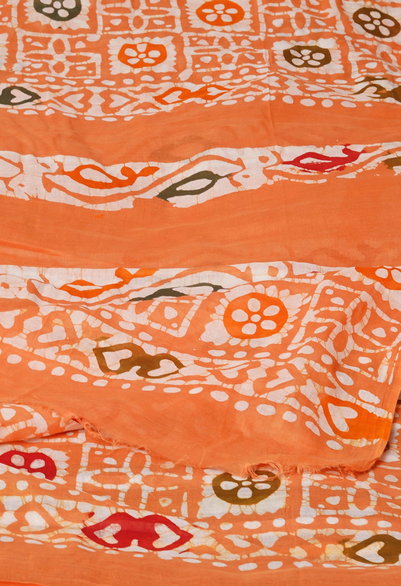 Orange Pure Wax Batik Printed Superfine Mulmul Cotton Dupatta
