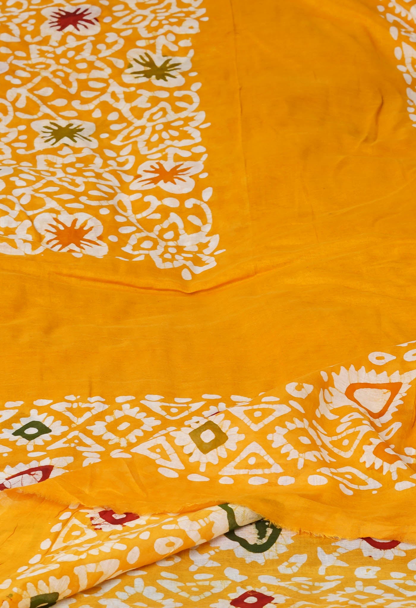 Yellow Pure Wax Batik Printed Superfine Mulmul Cotton Dupatta