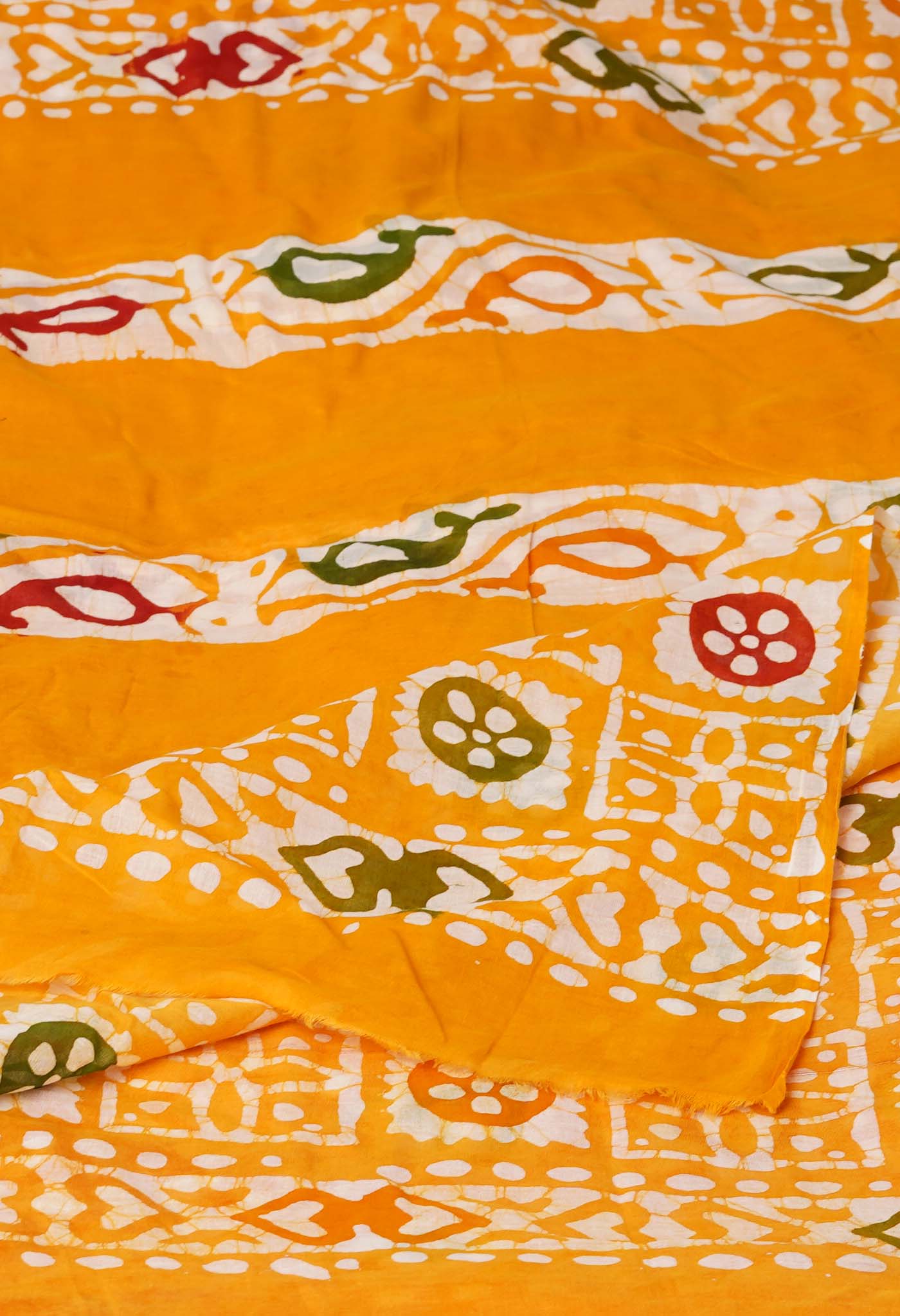 Yellow Pure Wax Batik Printed Superfine Mulmul Cotton Dupatta-UDS5711