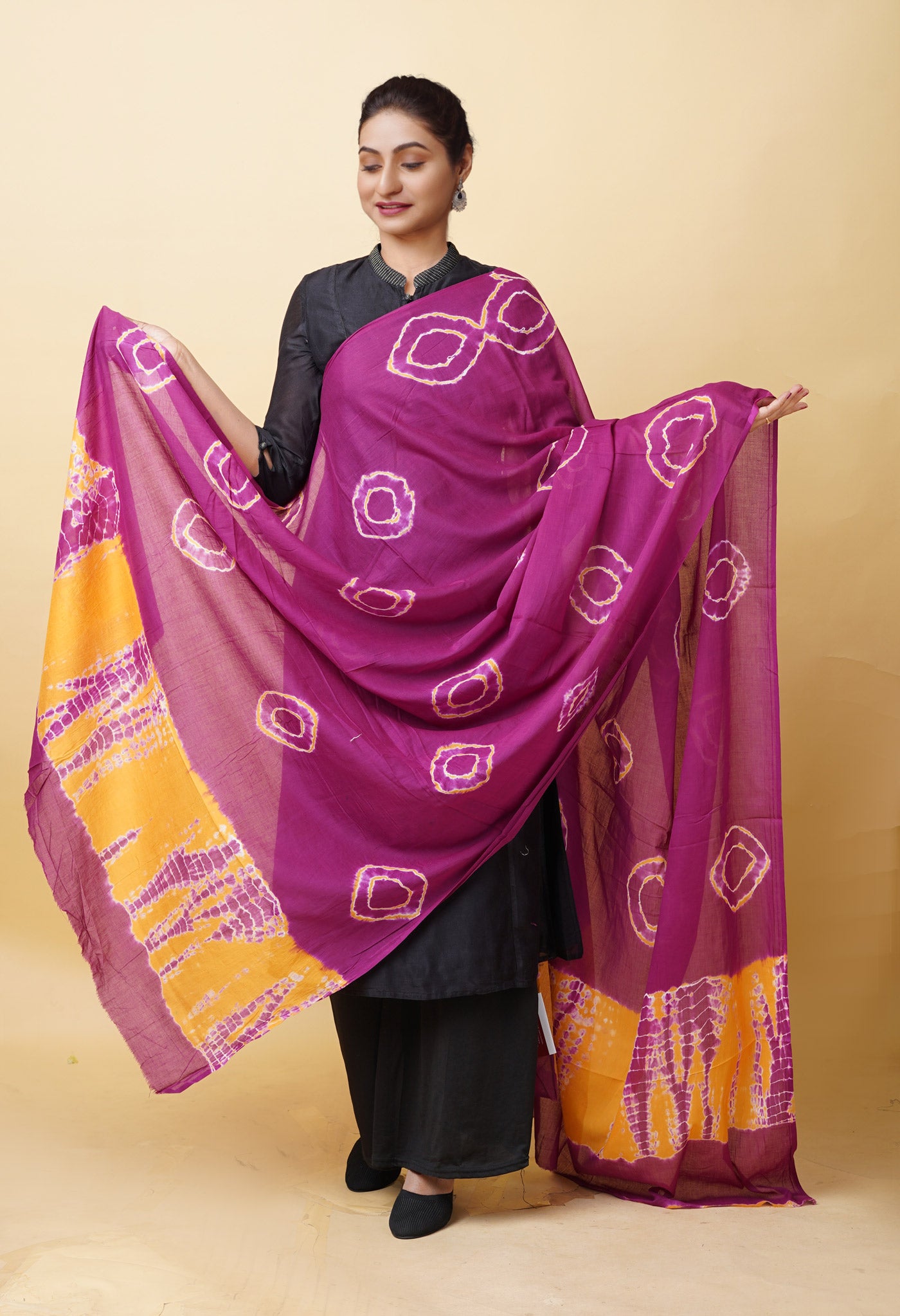 Purple Pure Tie And Dye Shibori Bandhani Printed Soft Cotton Dupatta-UDS5831