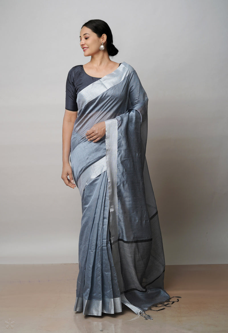Grey Chanderi Sico Saree-UNM41711