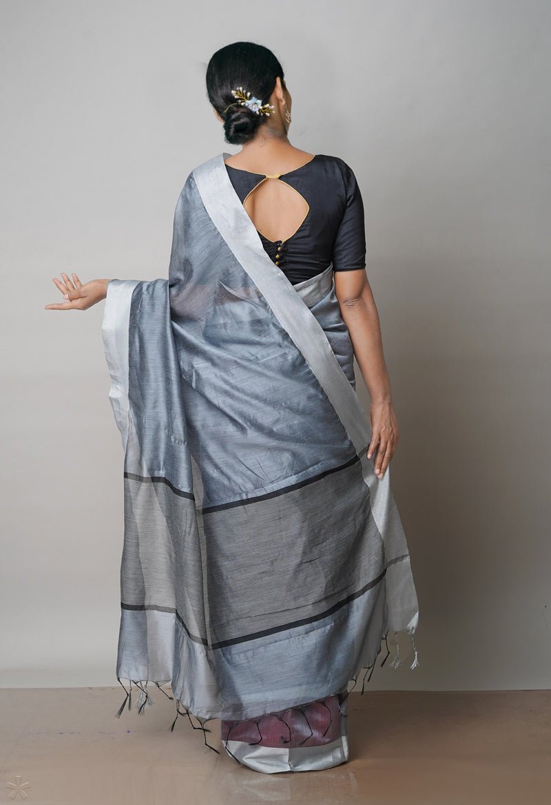 Grey Chanderi Sico Saree-UNM41711