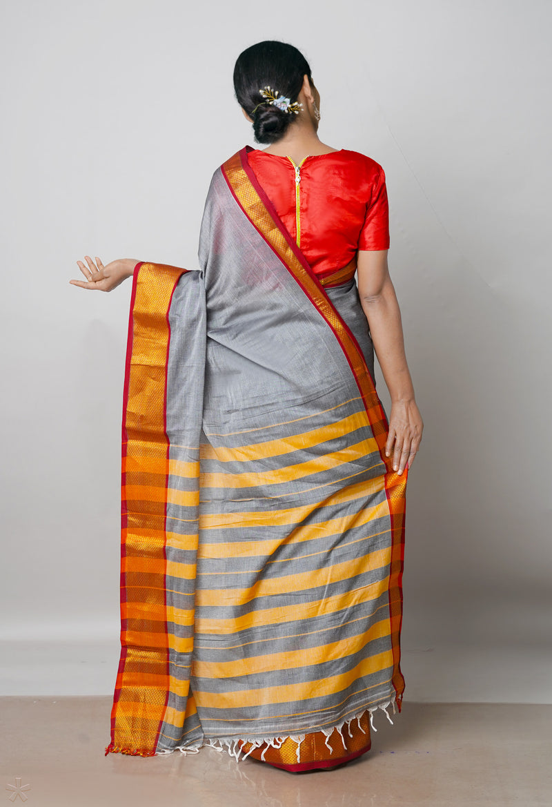 Grey Pure Handloom Narayanpet Cotton Saree-UNM46596